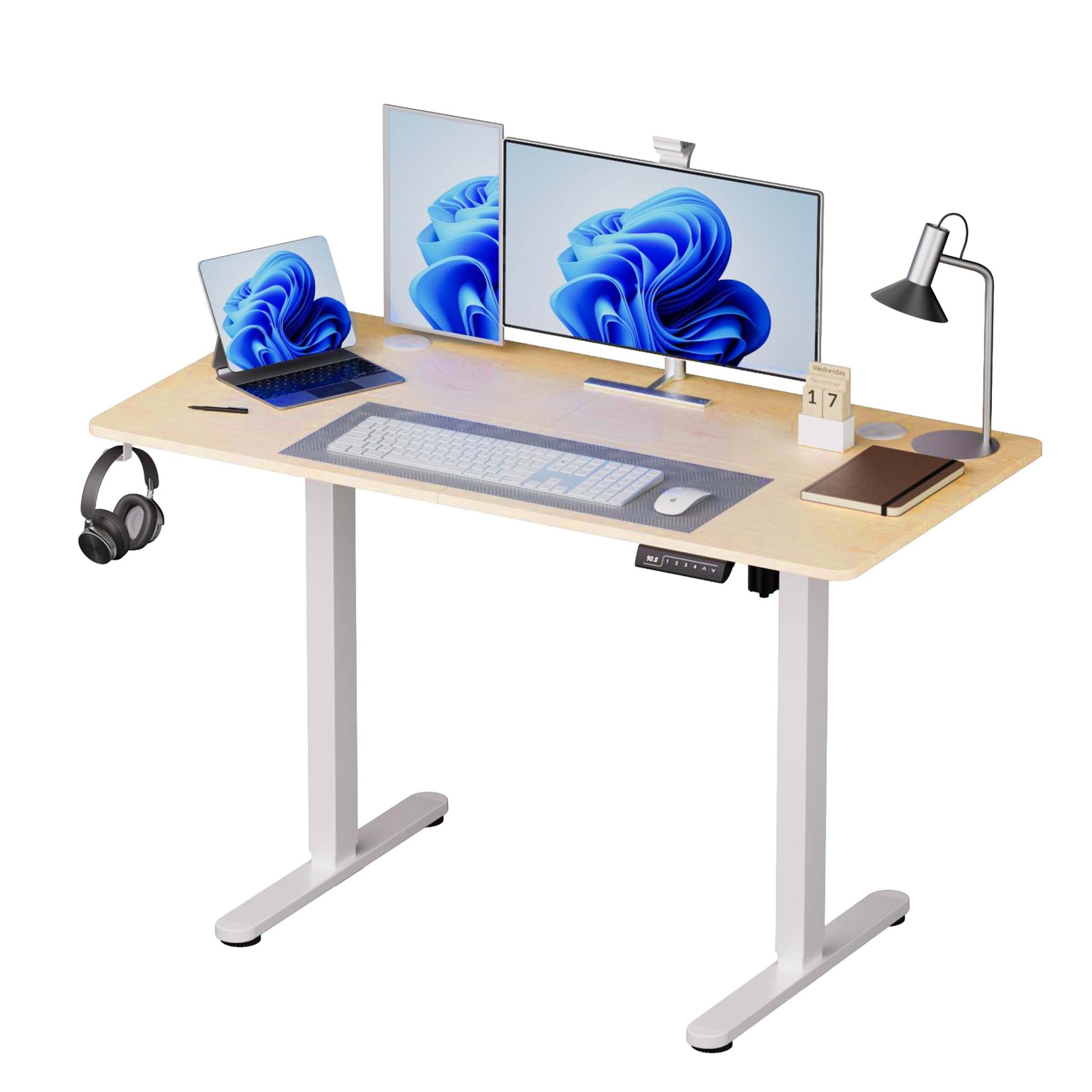 Höhenverstellbarer Schreibtisch Display Weiss-Hellbraun