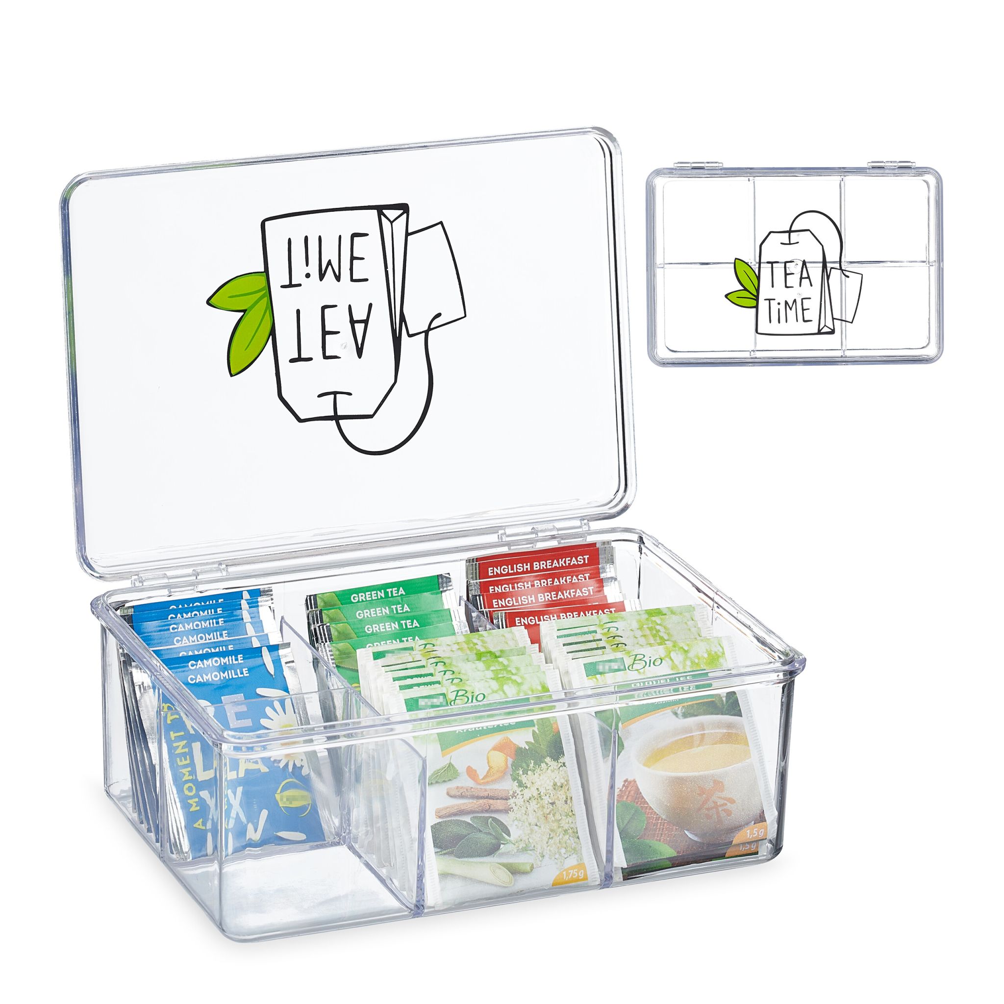 Teebox mit 6 Fächern Grün-Schwarz-Transparent
