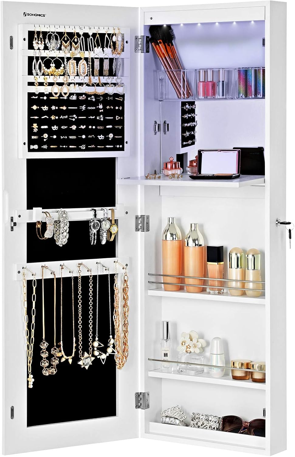 Schmuckschrank Spiegel abschliessbar weiss Holz