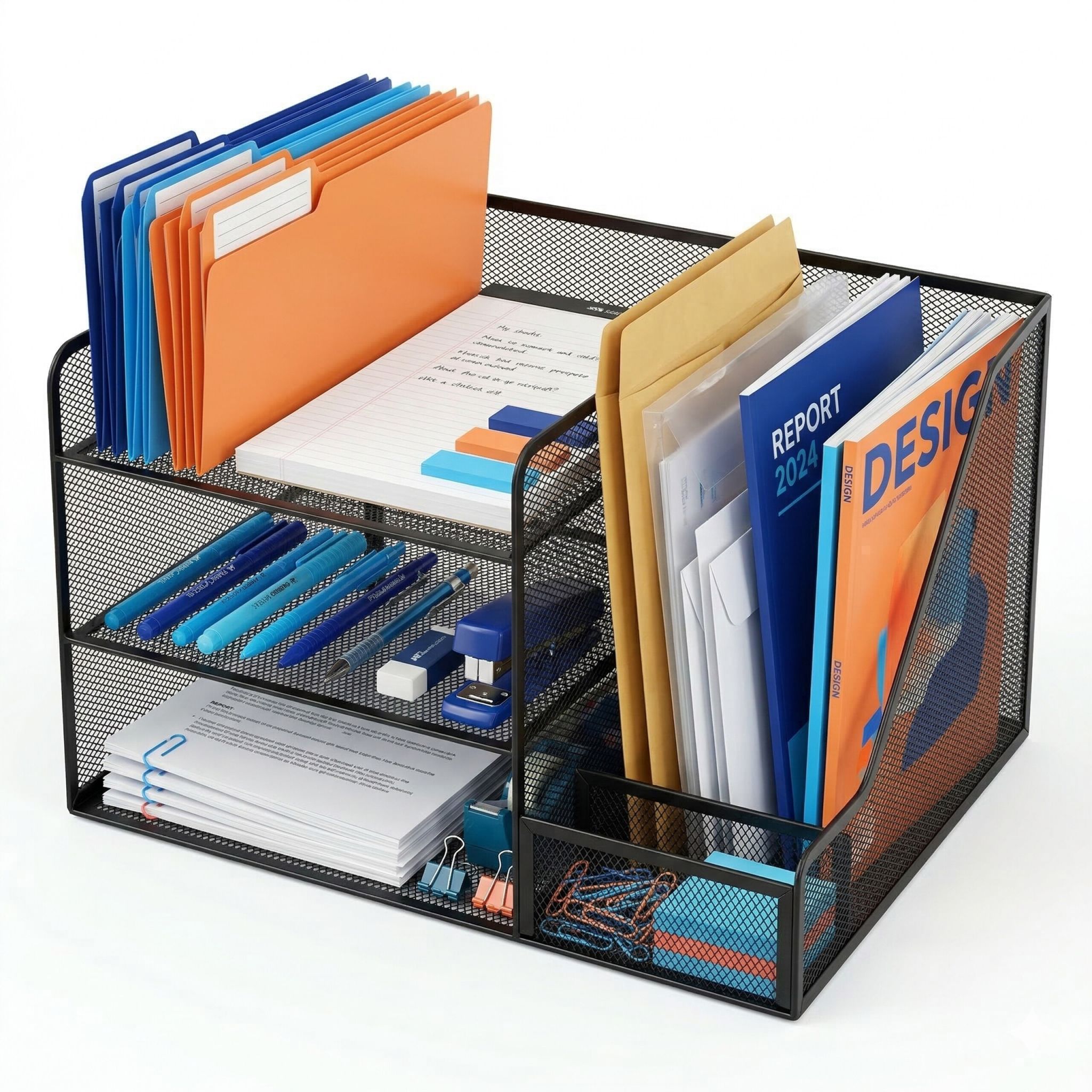 Schreibtisch Organizer Metall 5 Ablagen Schwarz