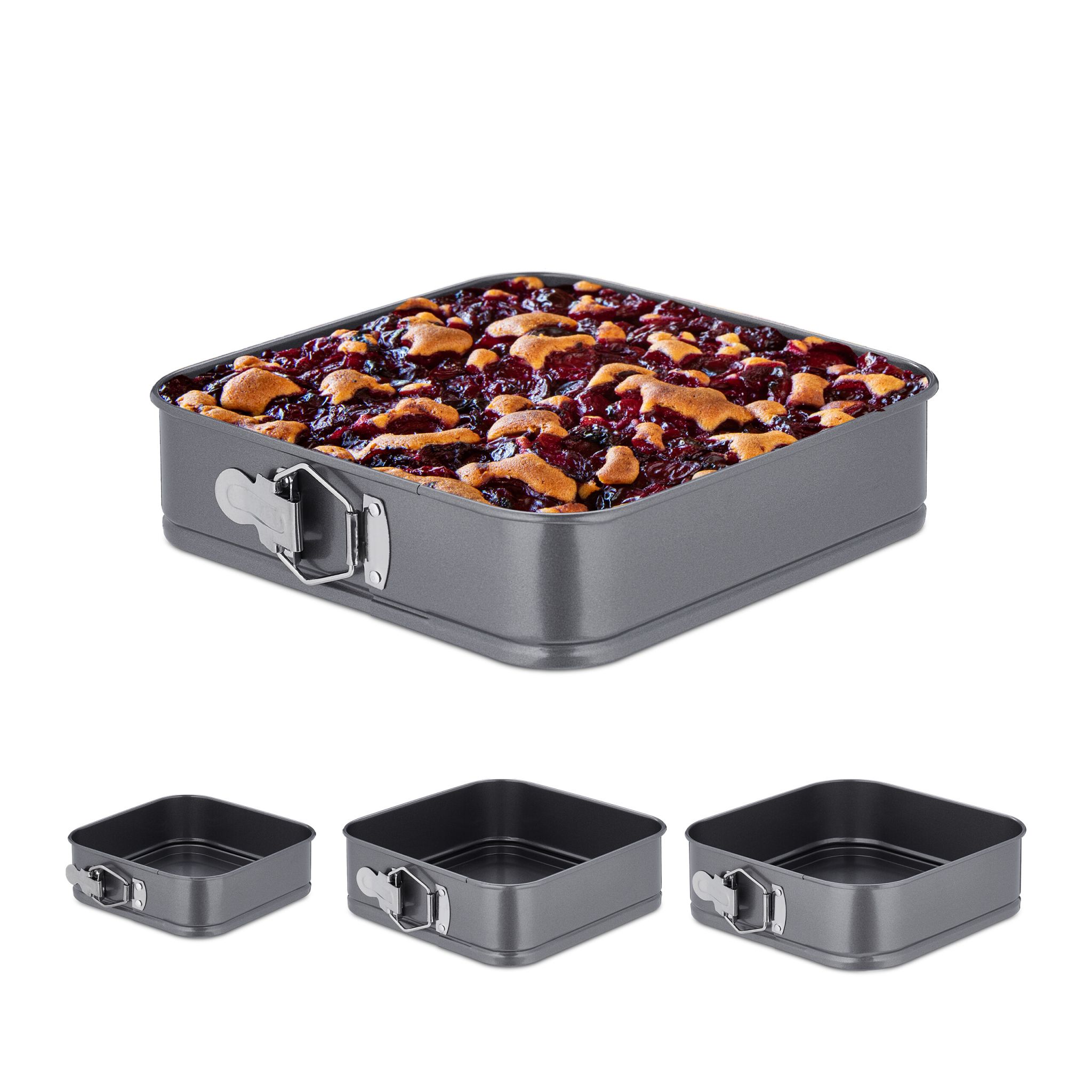 Springform 4er-Set quadratisch Anthrazit-Silber