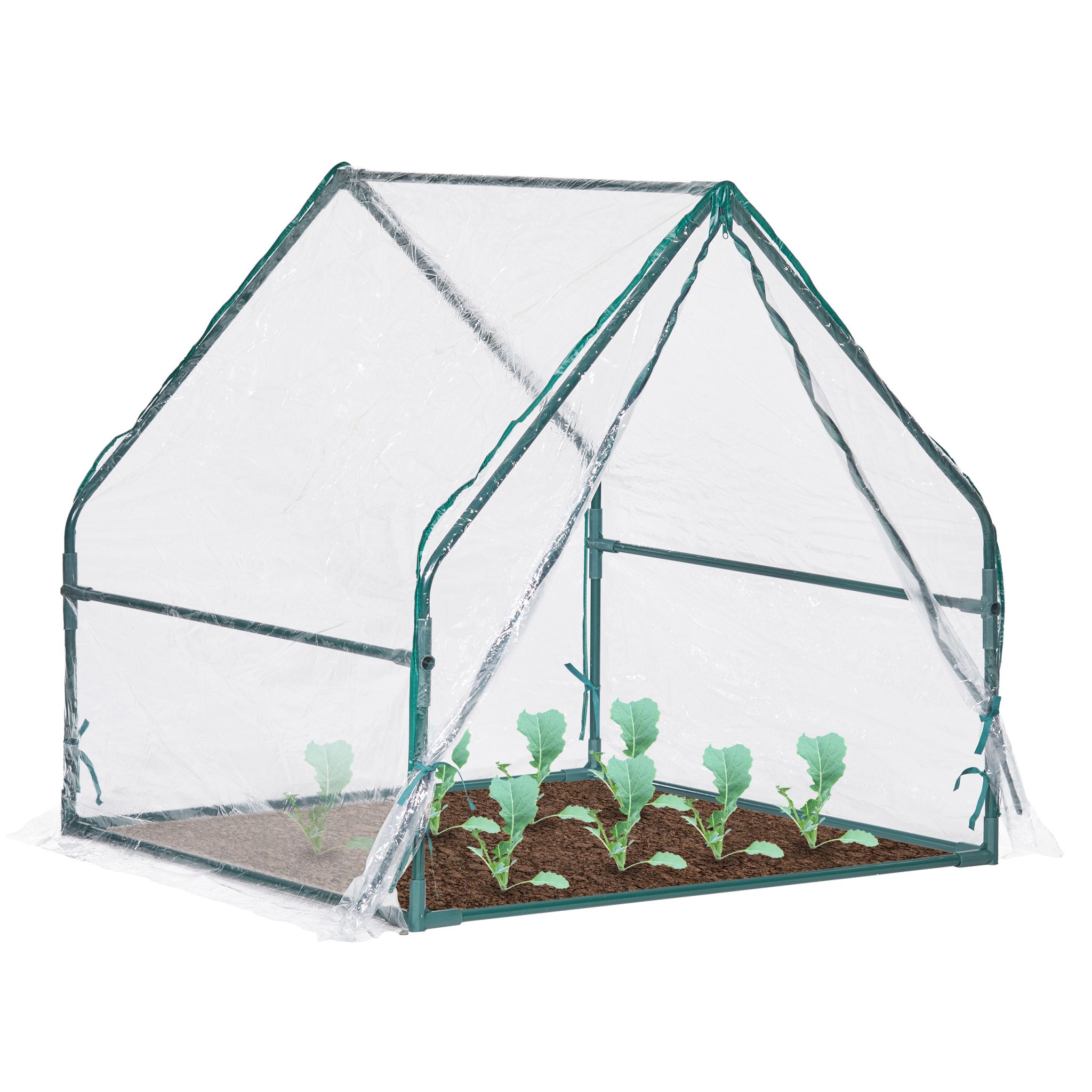 Folienfrühbeet PVC mit Tür Dunkelgrün-Transparent