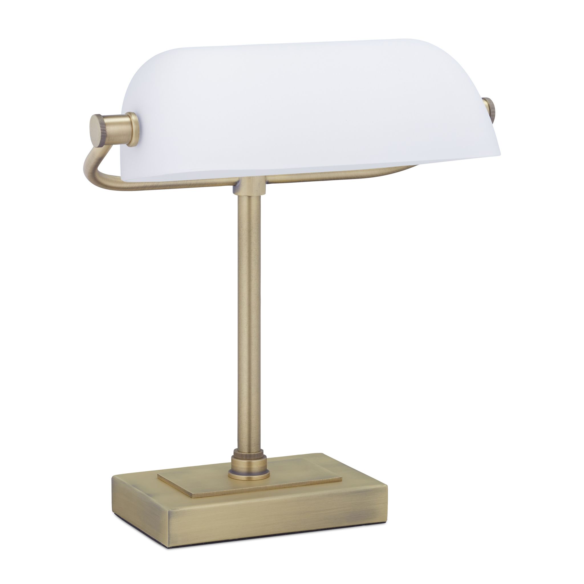 Bankerlampe mit weissem Glasschirm Weiss-Gold
