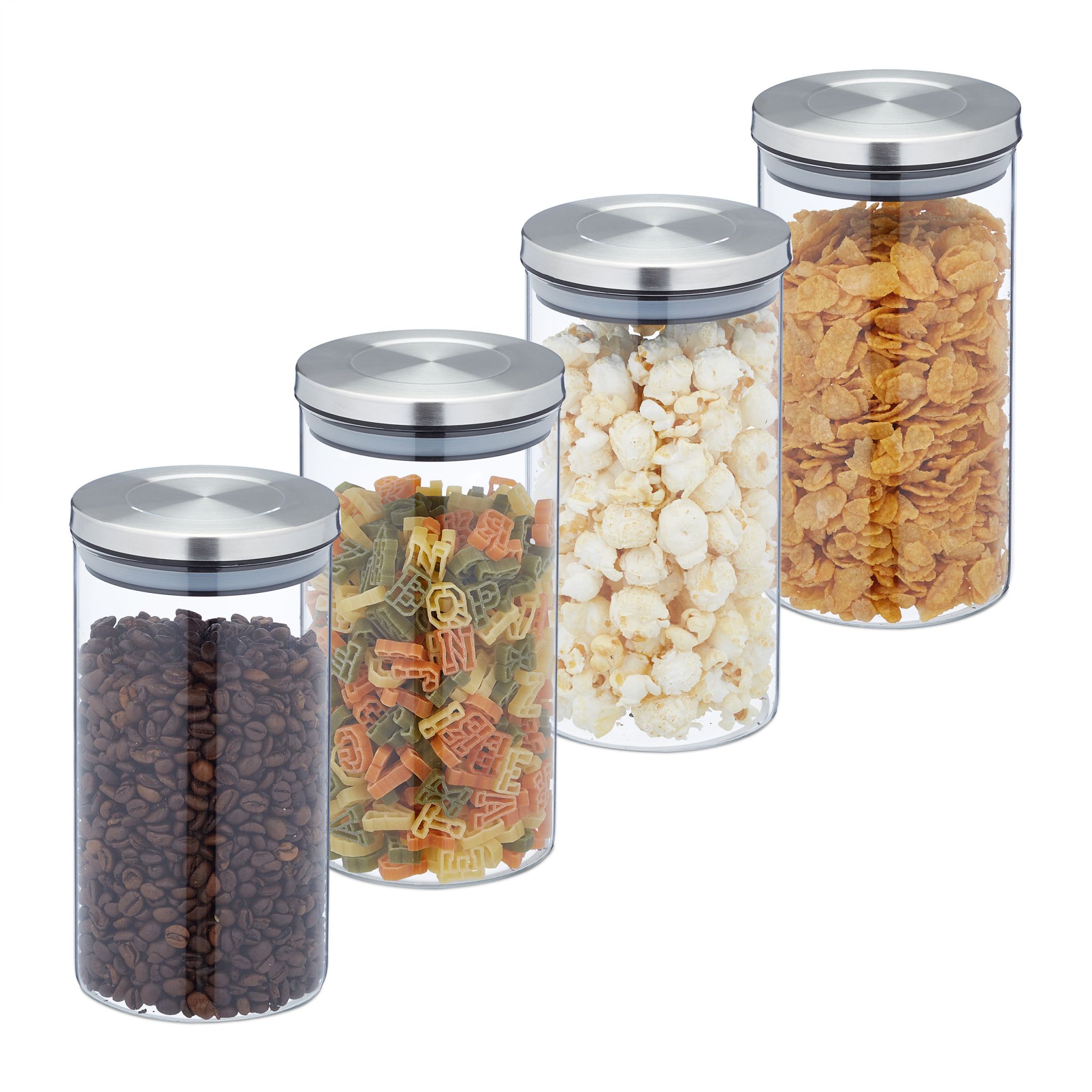 Vorratsgläser 4er-Set je 1000ml Silber-Transparent