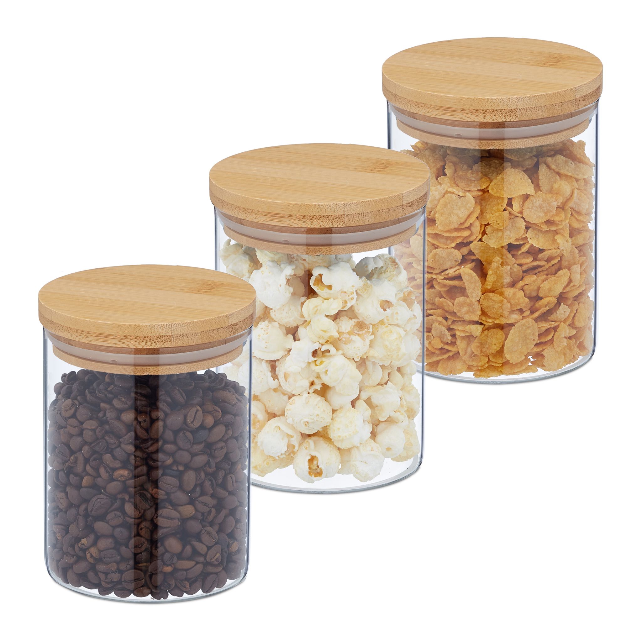 Vorratsgläser mit Deckel 650ml 3er-Set Hellbraun-Transparent