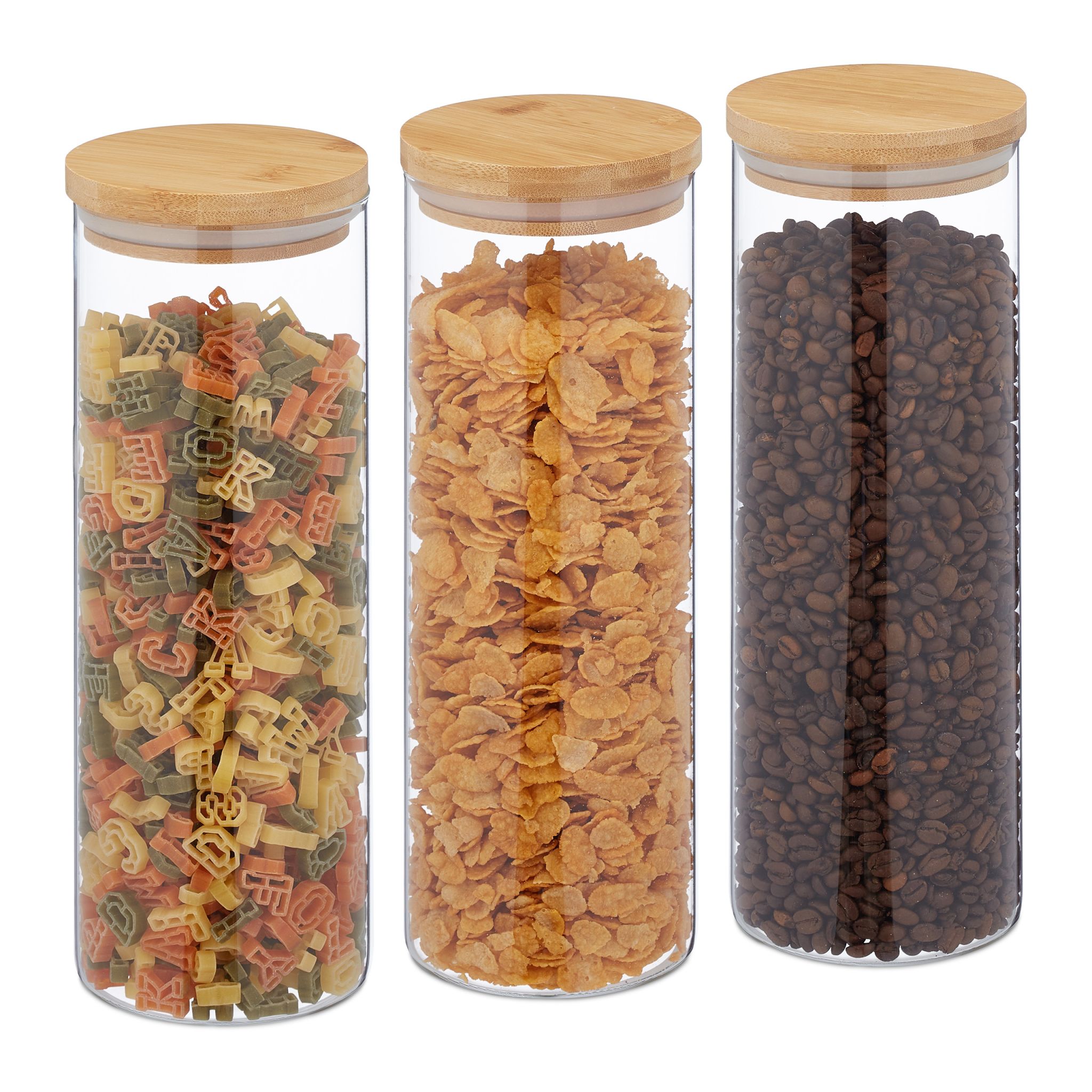 Vorratsgläser mit Deckel 1600ml 3er-Set Hellbraun-Transparent