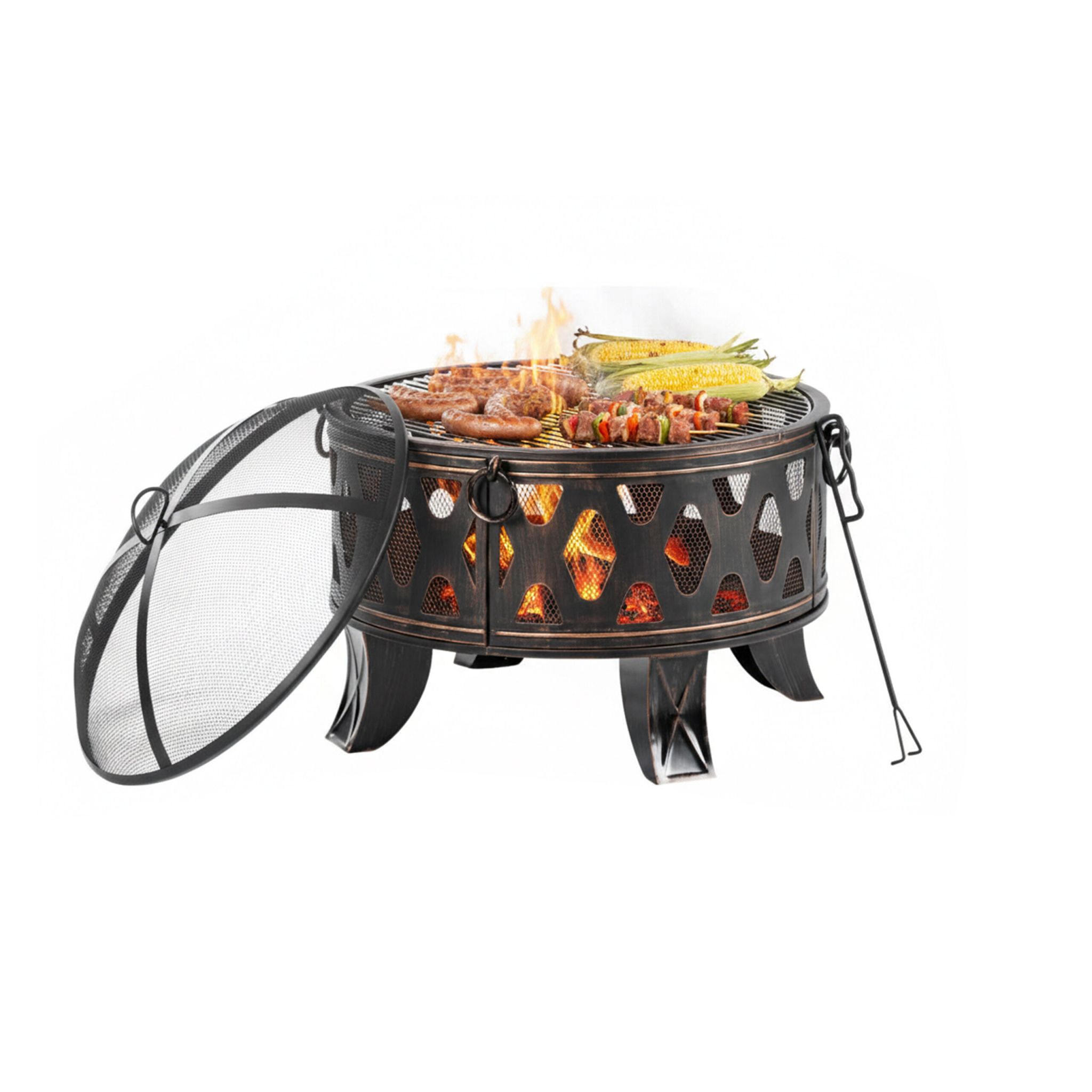 Feuerschale mit Grillrost Gold-Schwarz