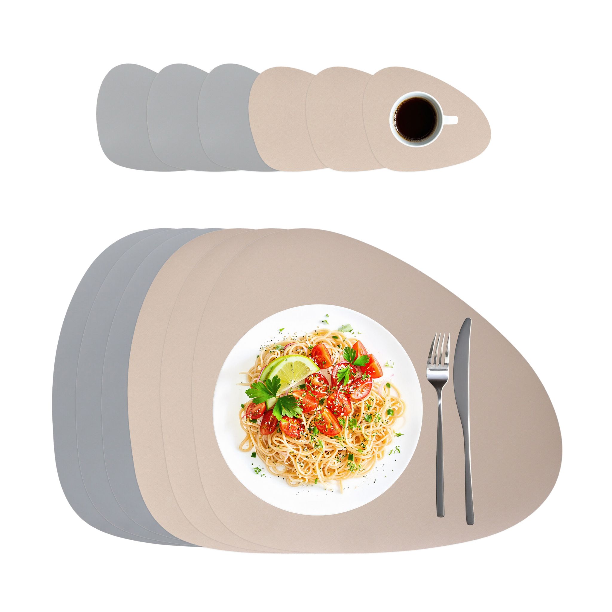 Platzdeckchen mit Untersetzern 6er-Set Beige-Grau