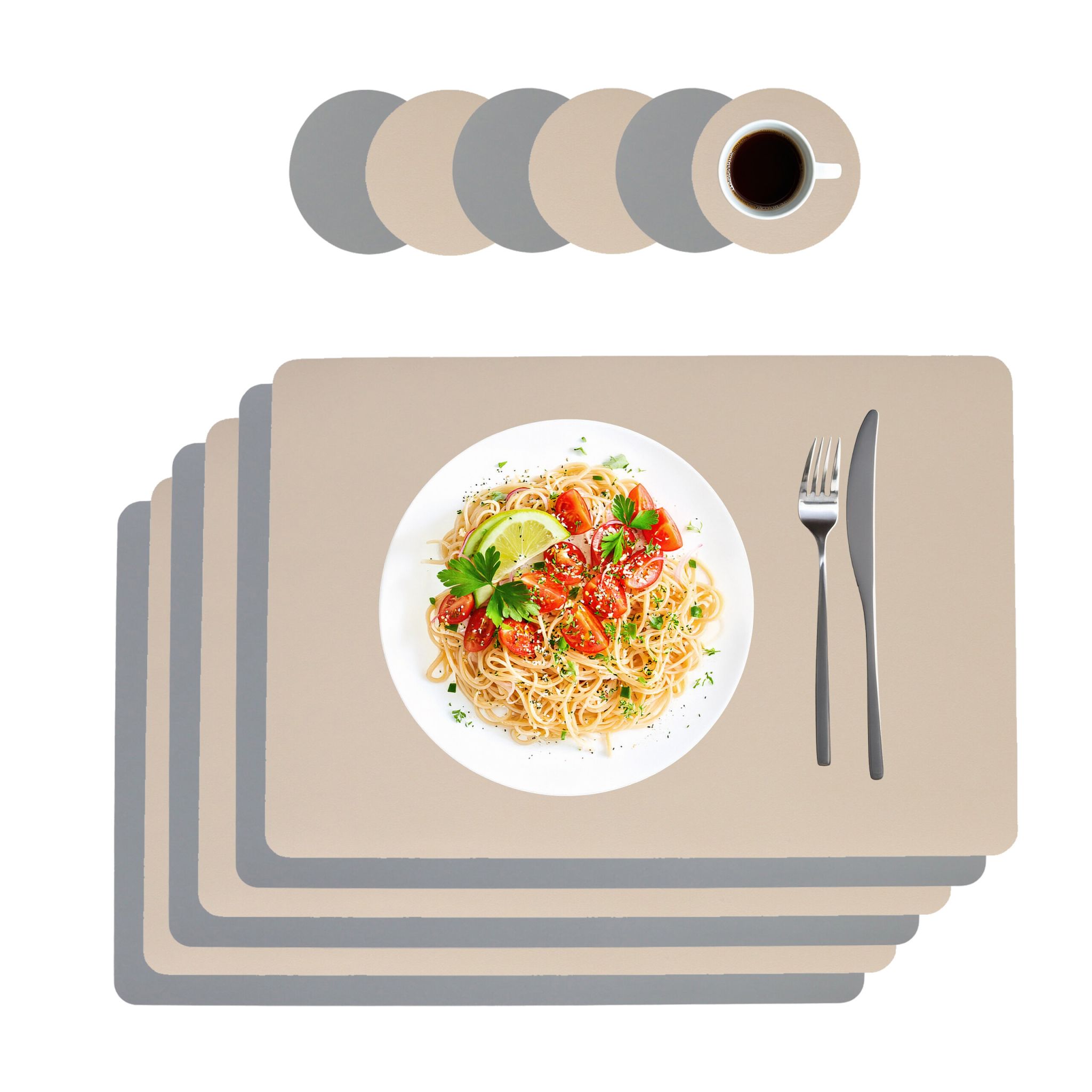 Platzdeckchen mit Untersetzern 6er-Set Beige-Grau