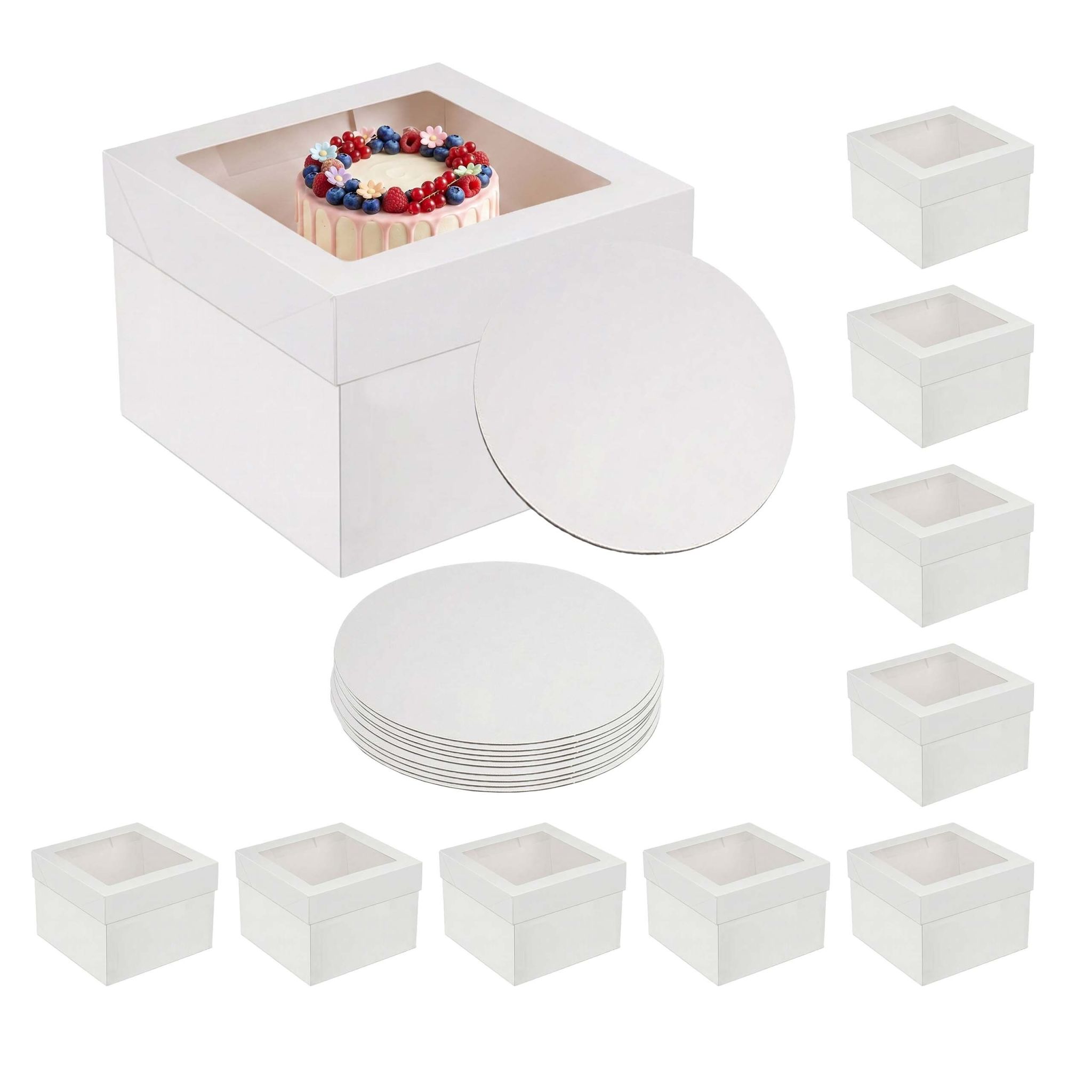 Tortenbox Set Sichtfenster & Cakeboards Weiss-Transparent