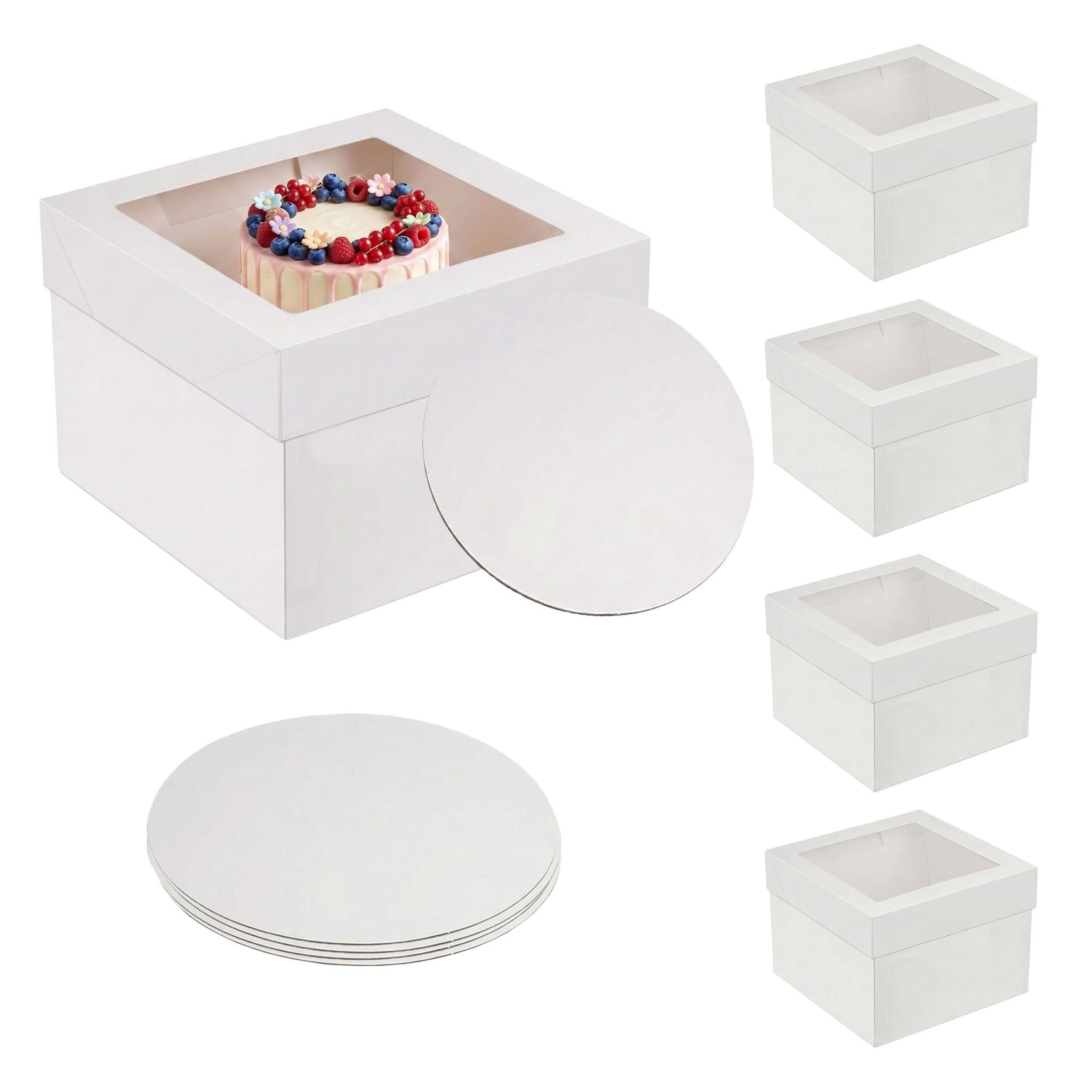 Tortenbox Set Sichtfenster & Cakeboards Weiss-Transparent