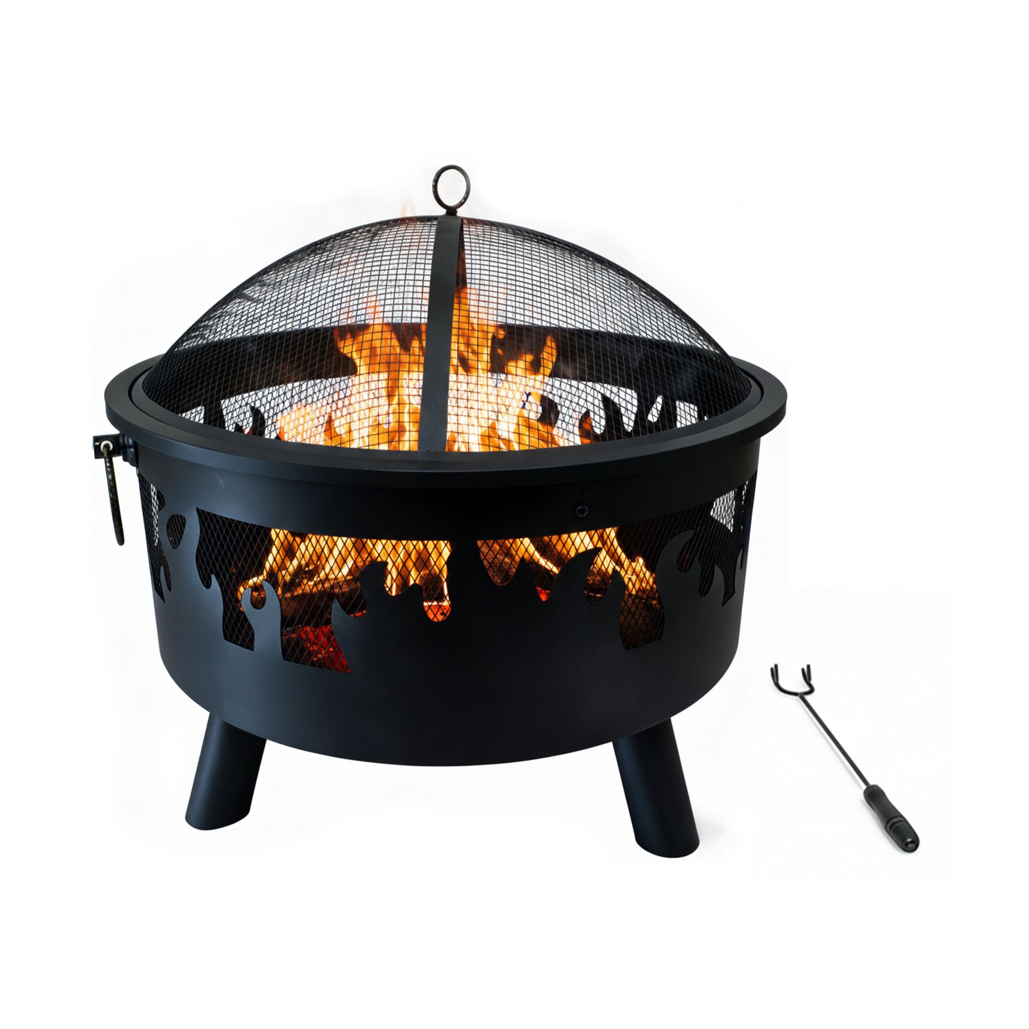 Feuerschale mit Flammenmotiv Schwarz