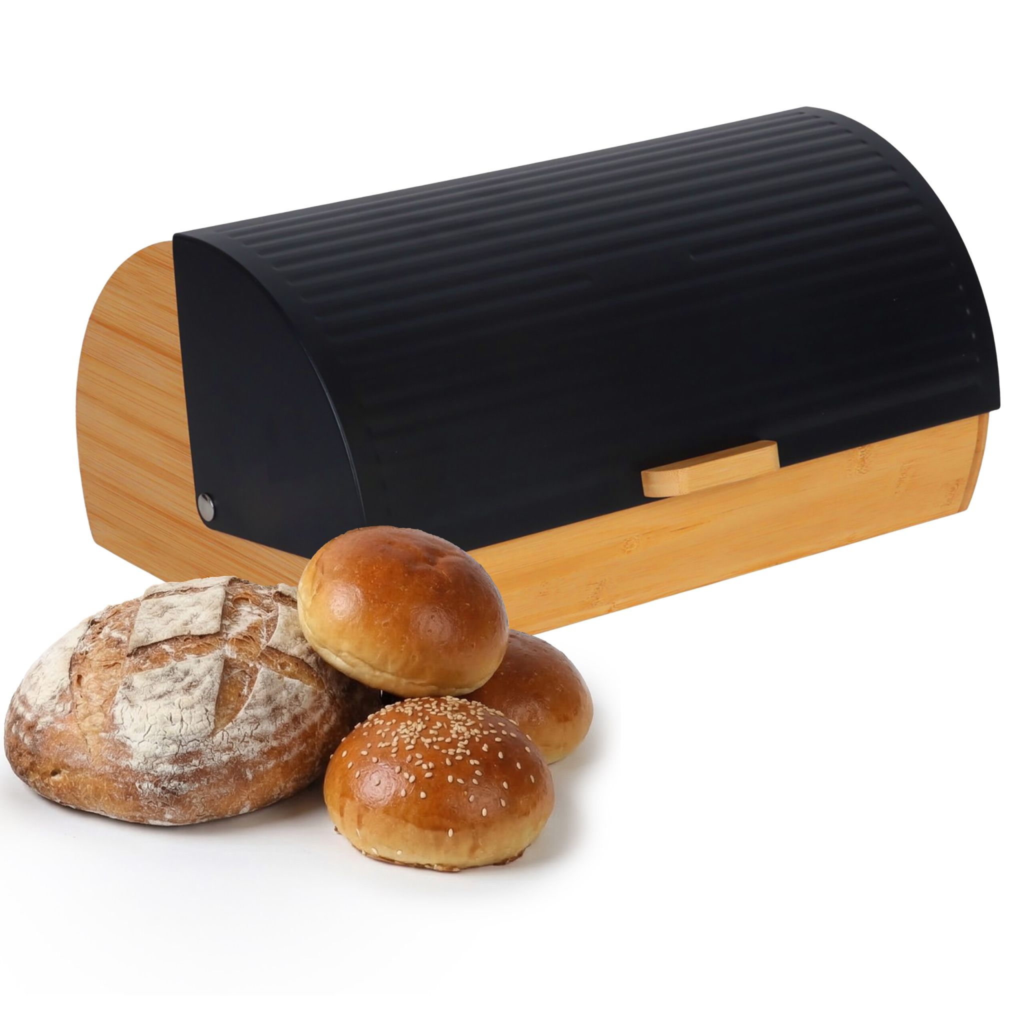 Brotkasten Bambus mit Klappdeckel Hellbraun-Schwarz