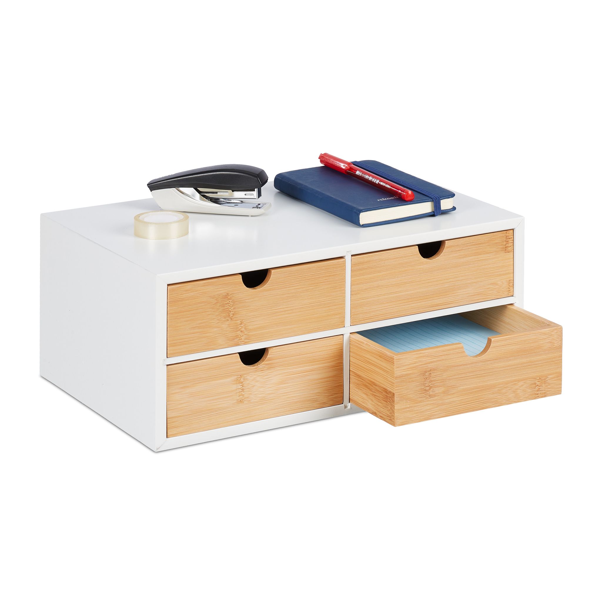 Schreibtisch Organizer 4 Schubladen Weiss-Hellbraun