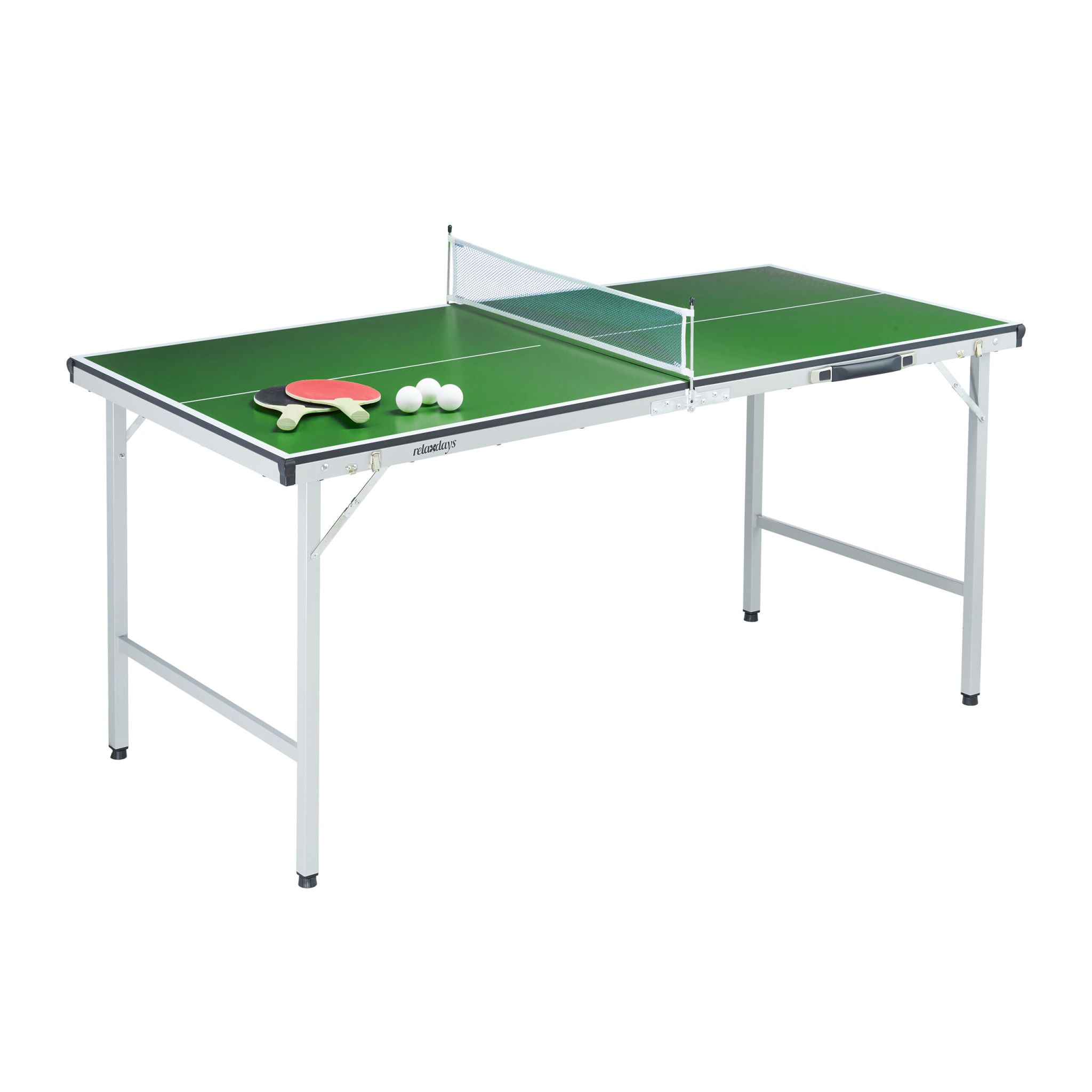Klappbare Tischtennisplatte mit Zubehör Weiss-Dunkelgrün-Silber