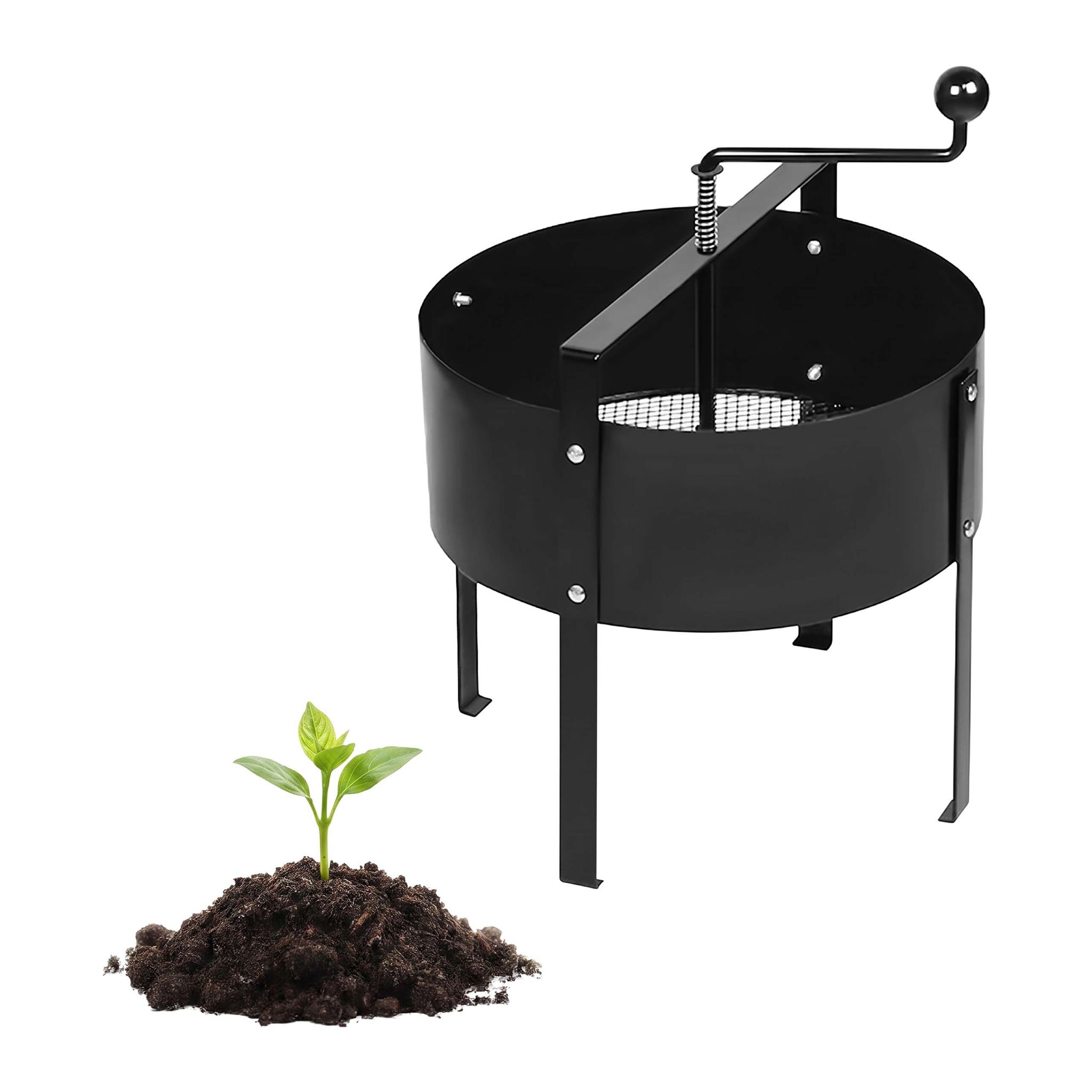 Gartensieb mit Handkurbel Schwarz-Silber
