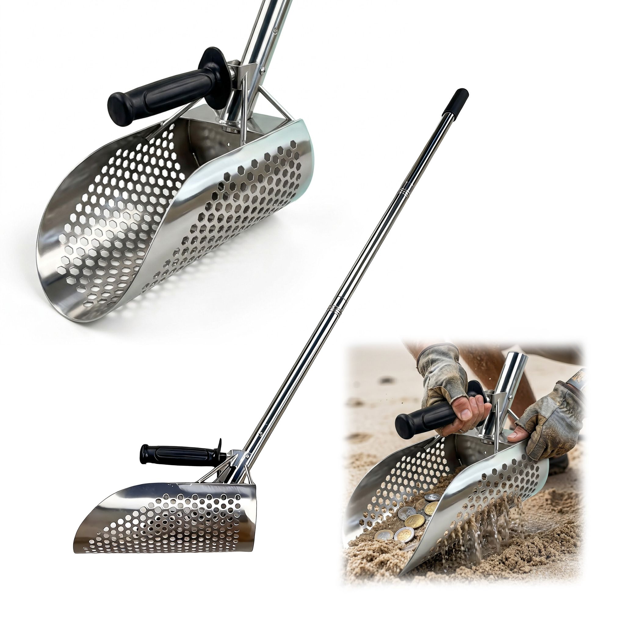 Metalldetektor Schaufel Edelstahl Schwarz-Silber