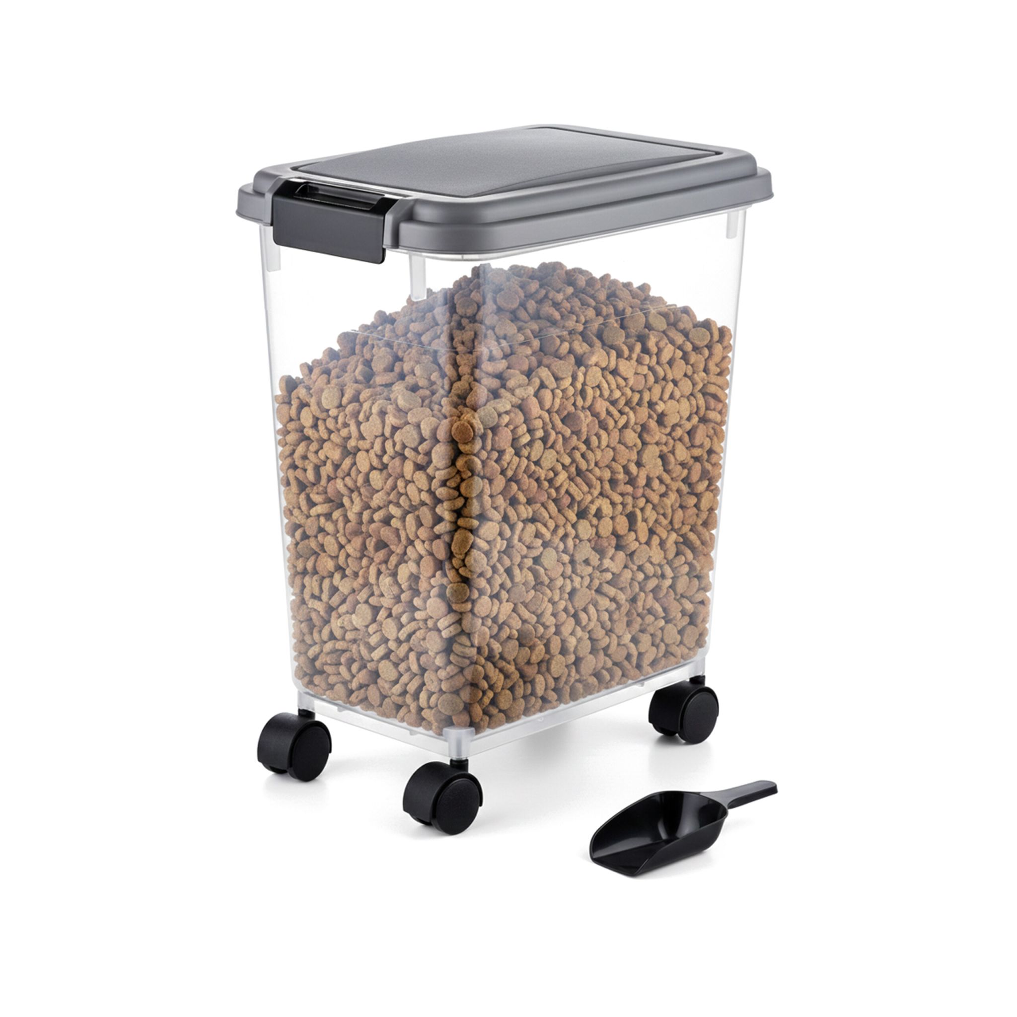 Futterbehälter mit Rollen & Schaufel 20L Schwarz-Transparent-Grau