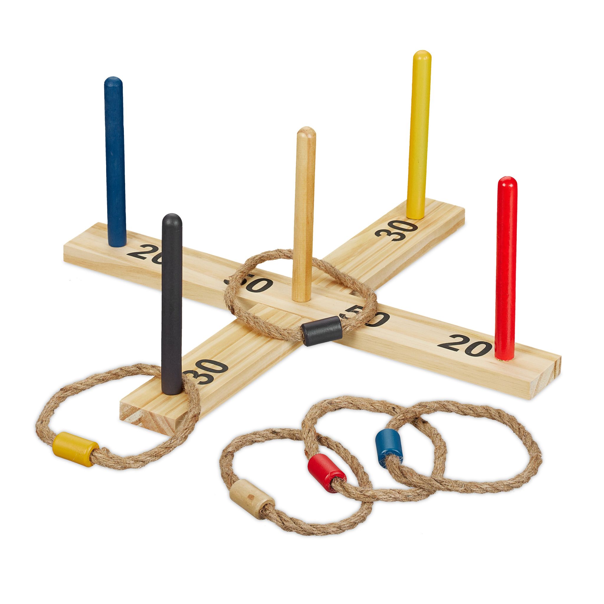 Ringwurfspiel Holz Gelb-Hellbraun-Rot