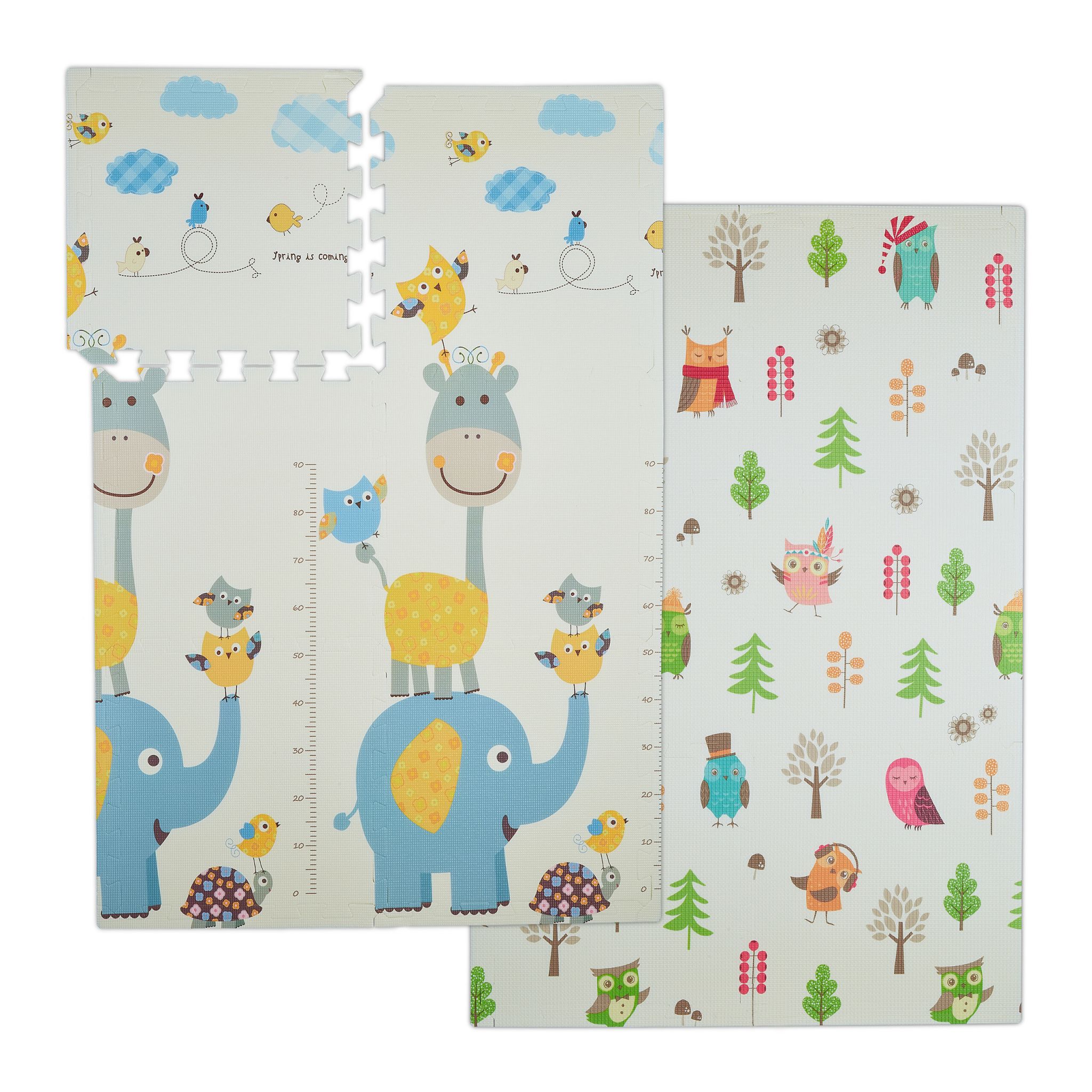 Puzzlematte Duo: Eule / Elefanten Weiss-Grün-Orange