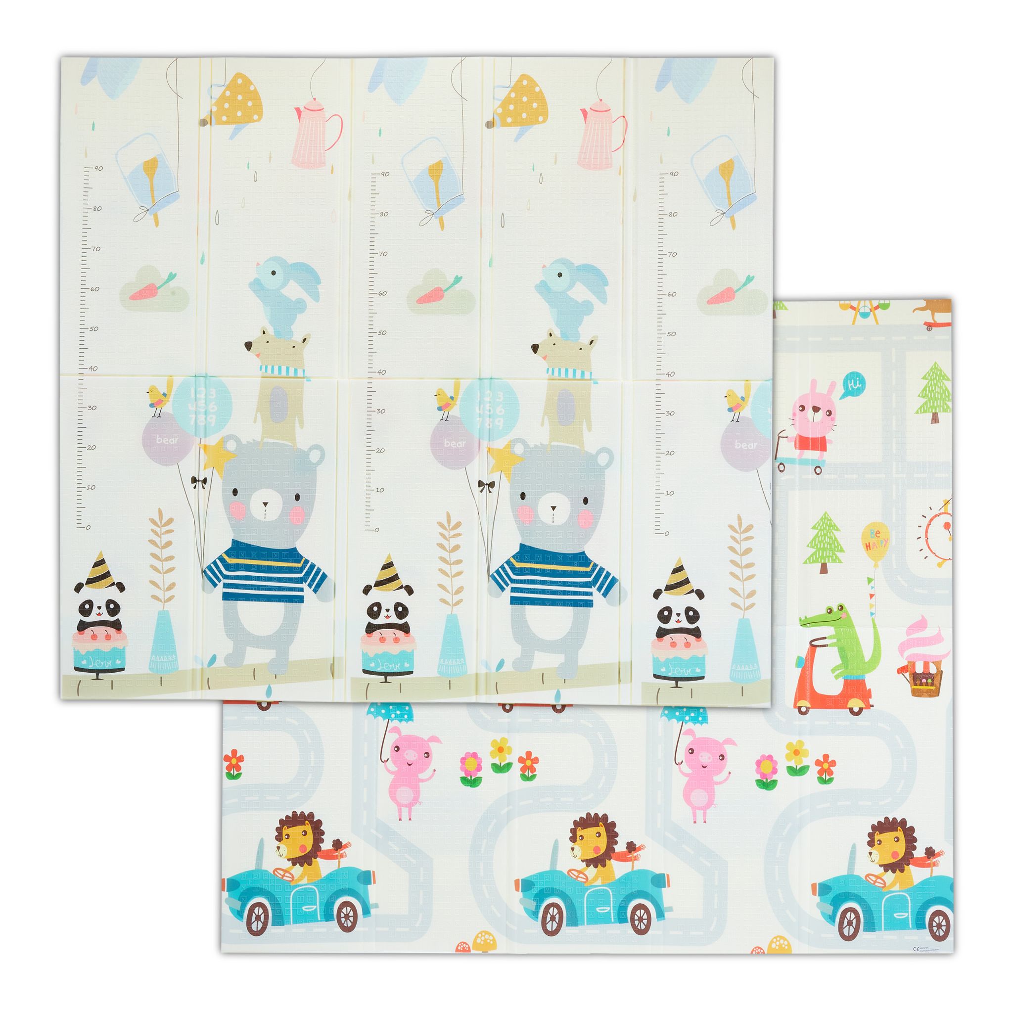 Faltbare Spielmatte mit Tieren Weiss-Blau-Braun