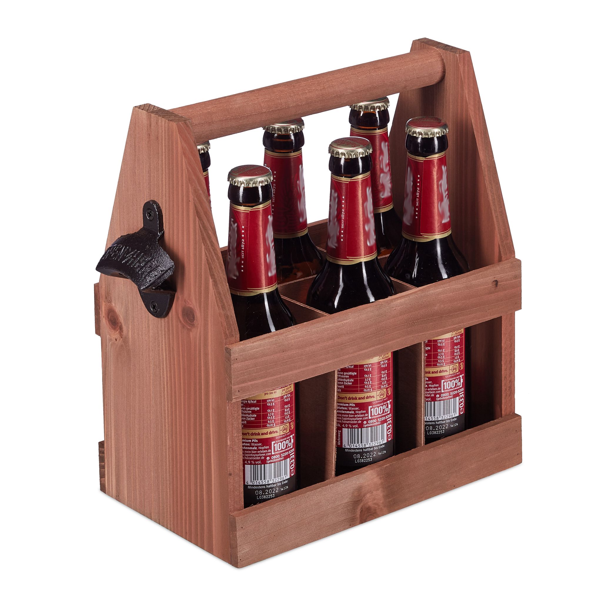 Bierträger Holz mit Flaschenöffner Braun