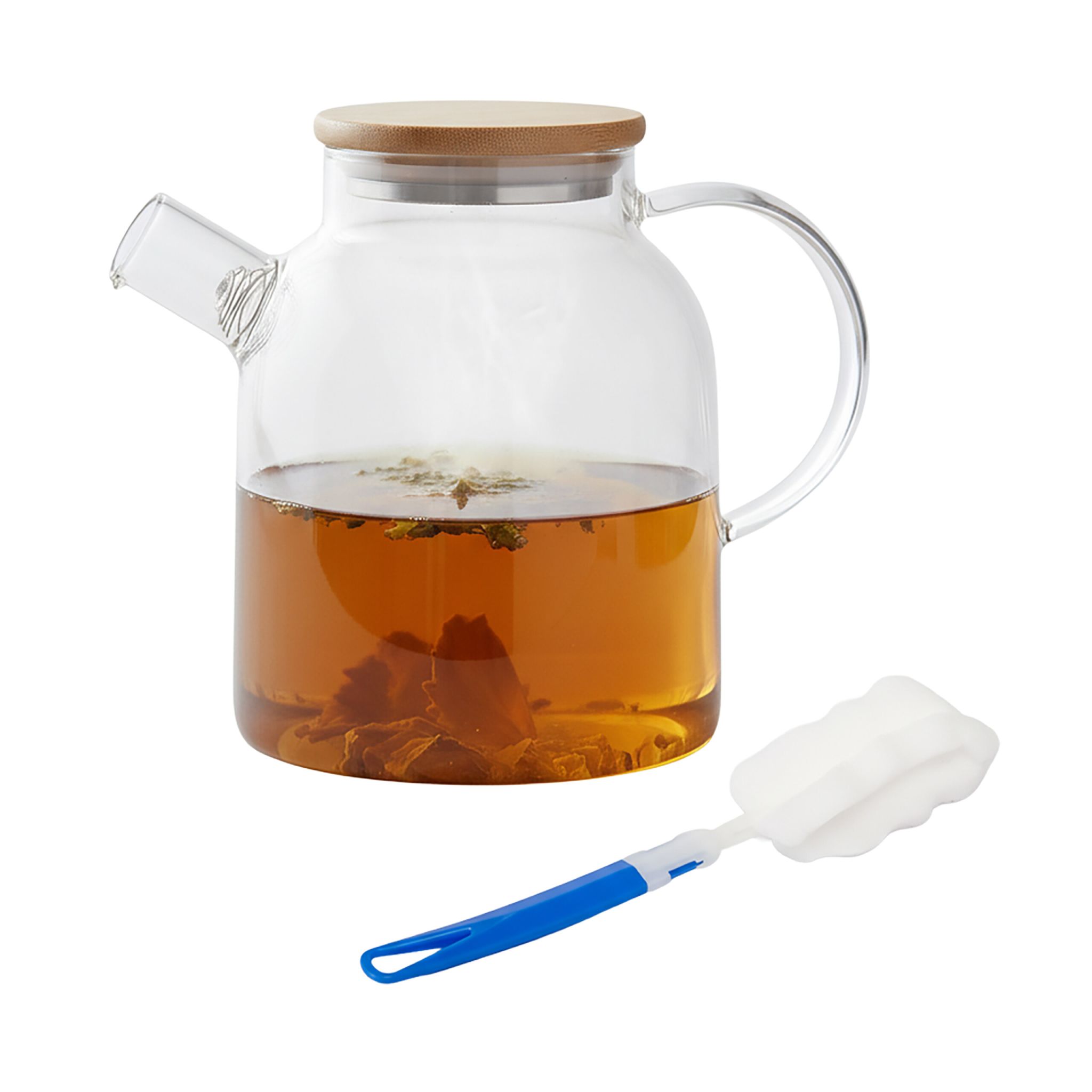 Teekanne Glas mit Bambusdeckel Hellbraun-Silber-Transparent
