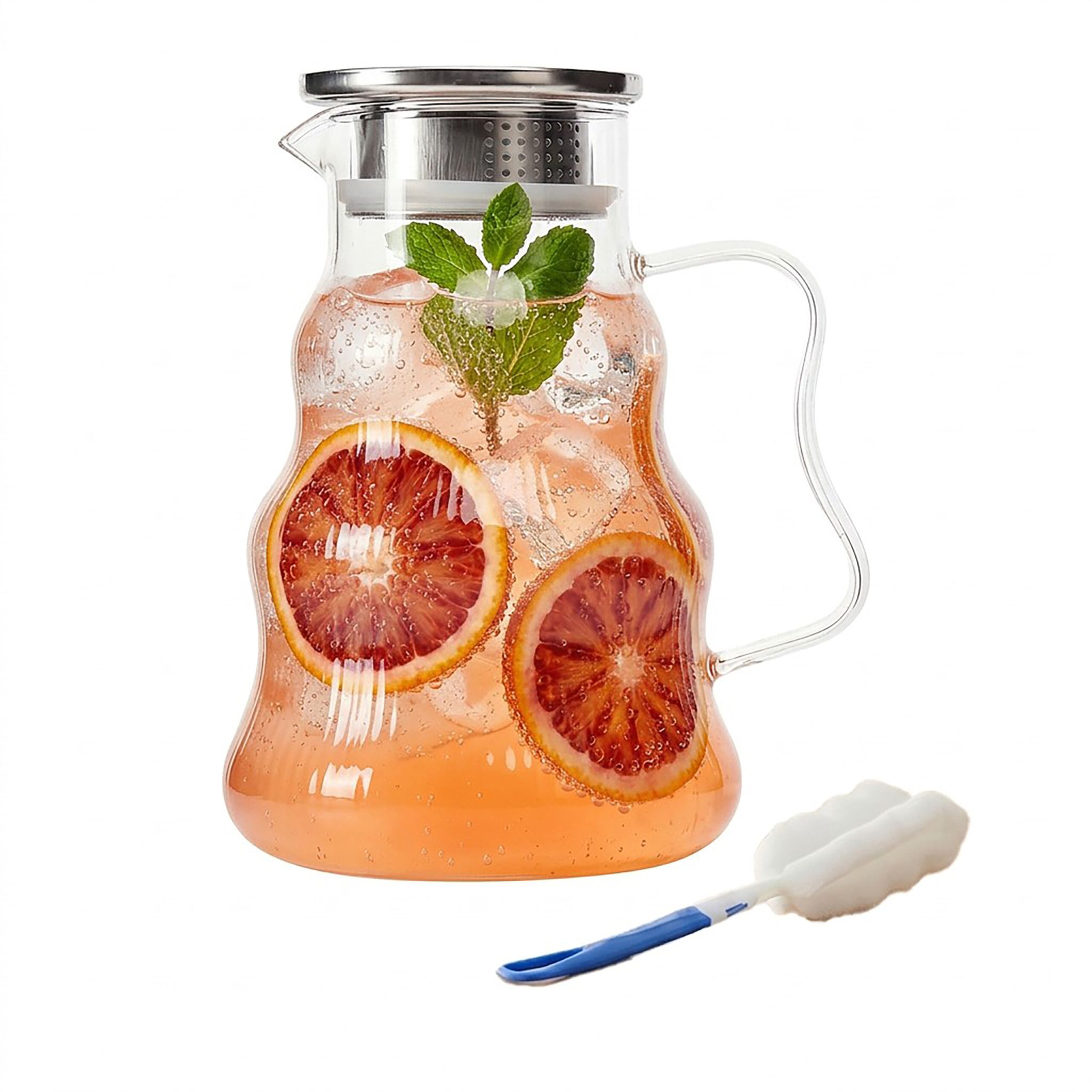 Glaskaraffe mit Deckel & Henkel Silber-Transparent