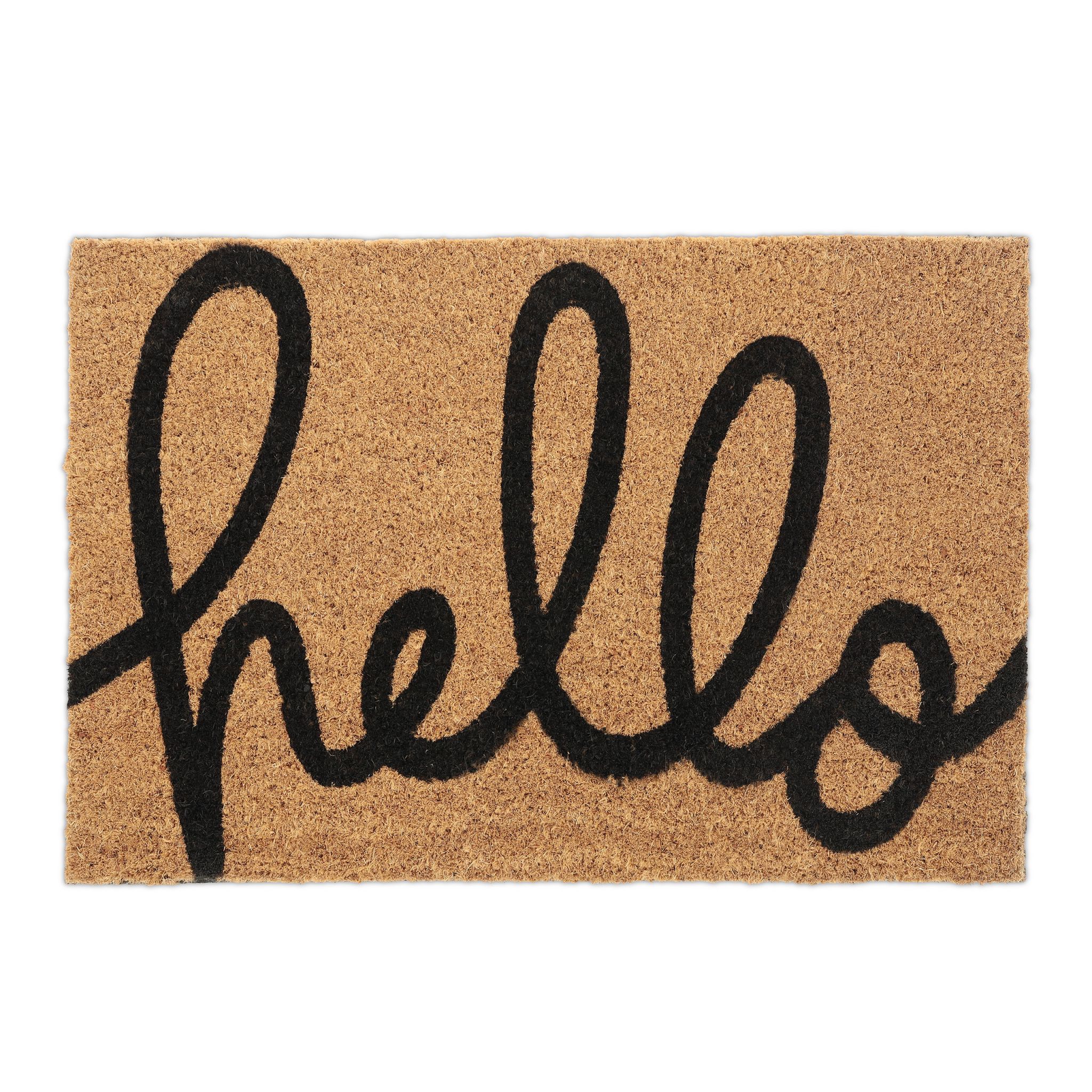 Kokos Fussmatte Hello Beige-Schwarz
