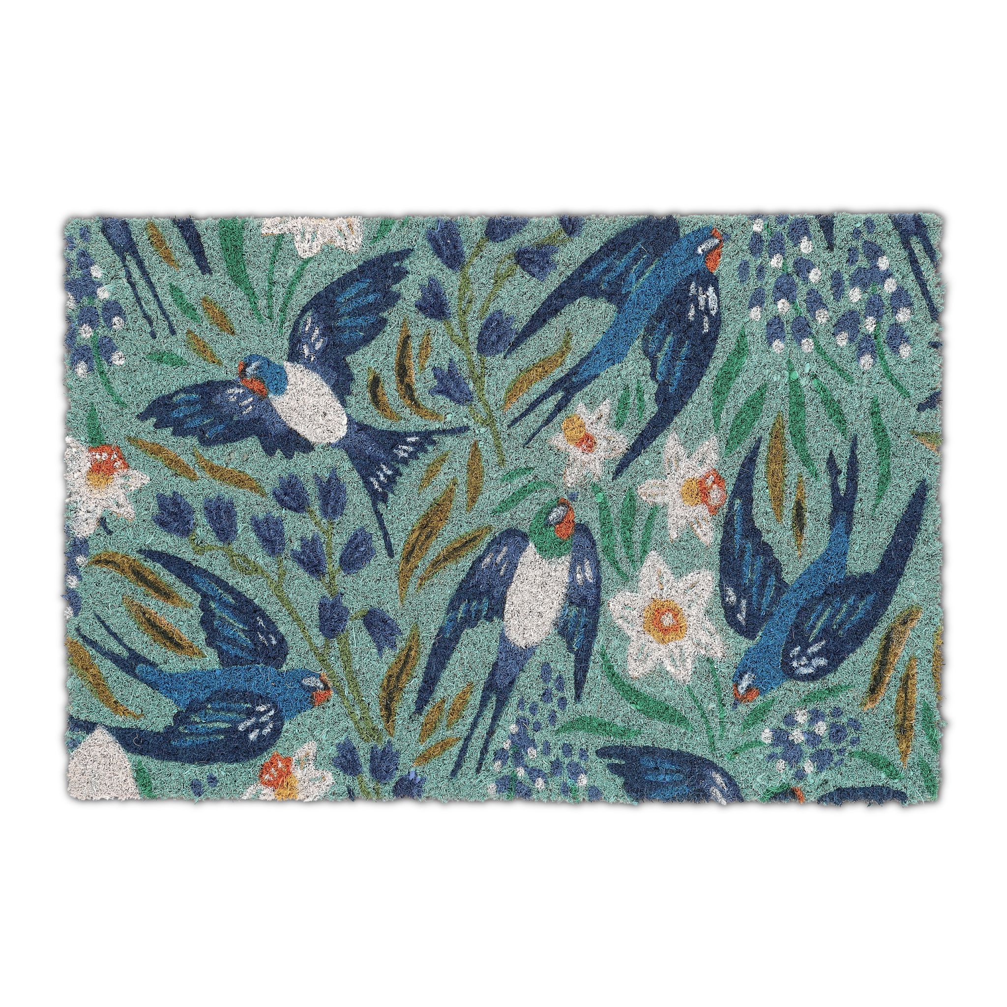 Kokos Fussmatte Schwalben Weiss-Blau-Türkis
