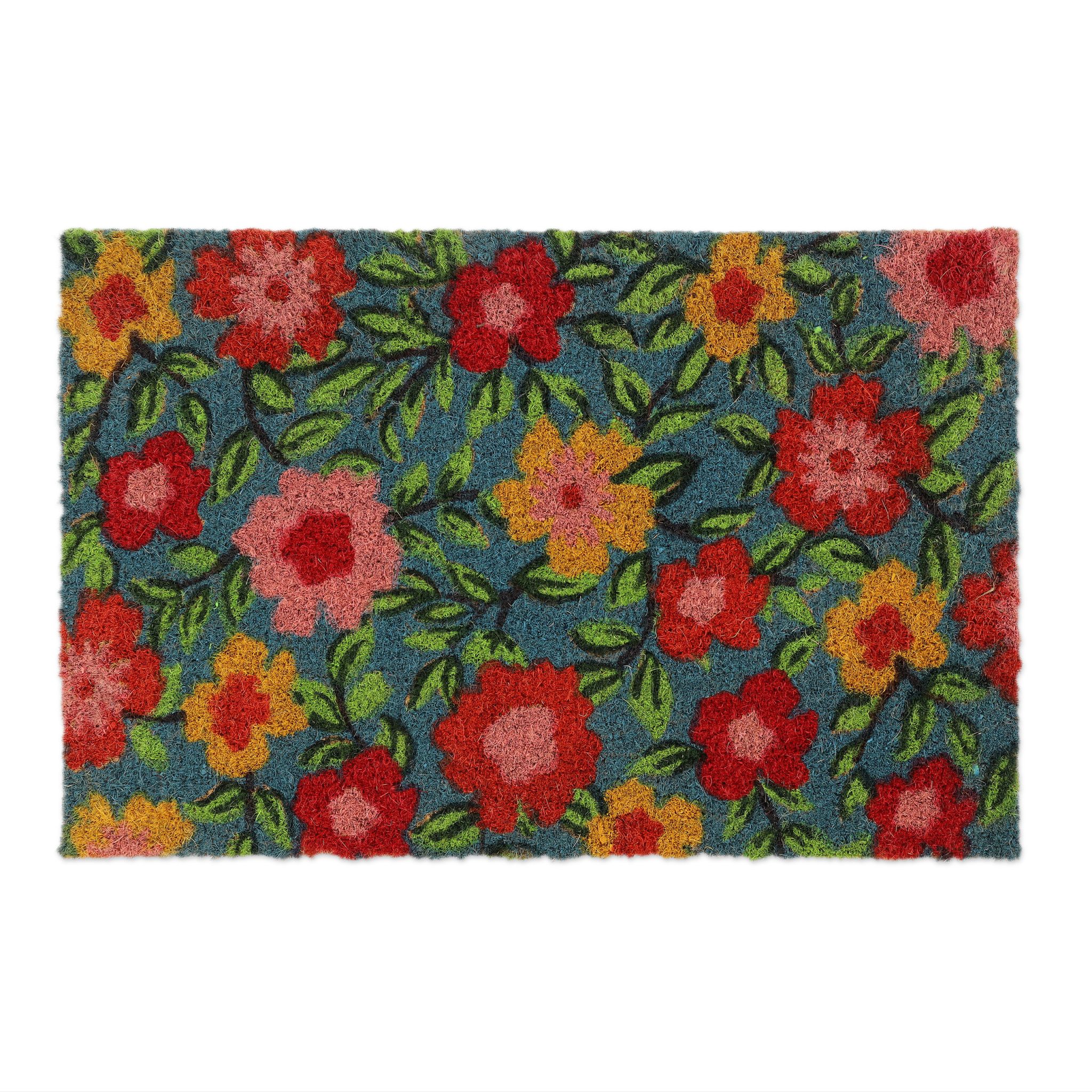 Fussmatte Kokos Blüten Grün-Hellblau-Rot