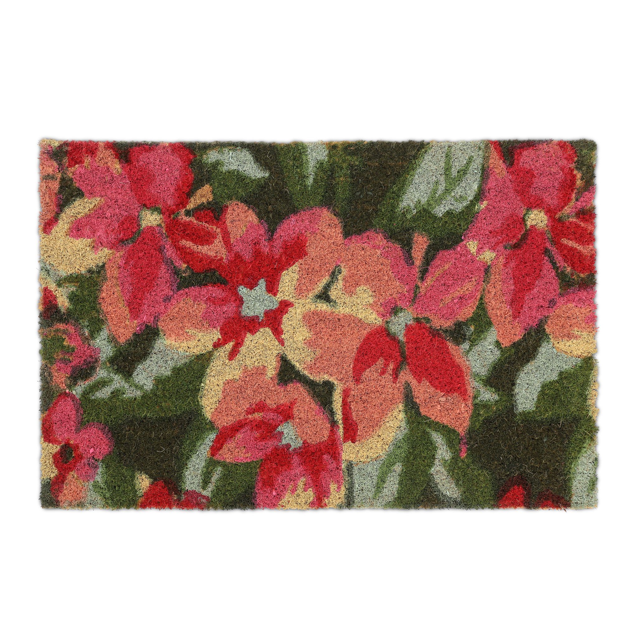 Kokos Fussmatte Blüten Grün-Rosa-Rot