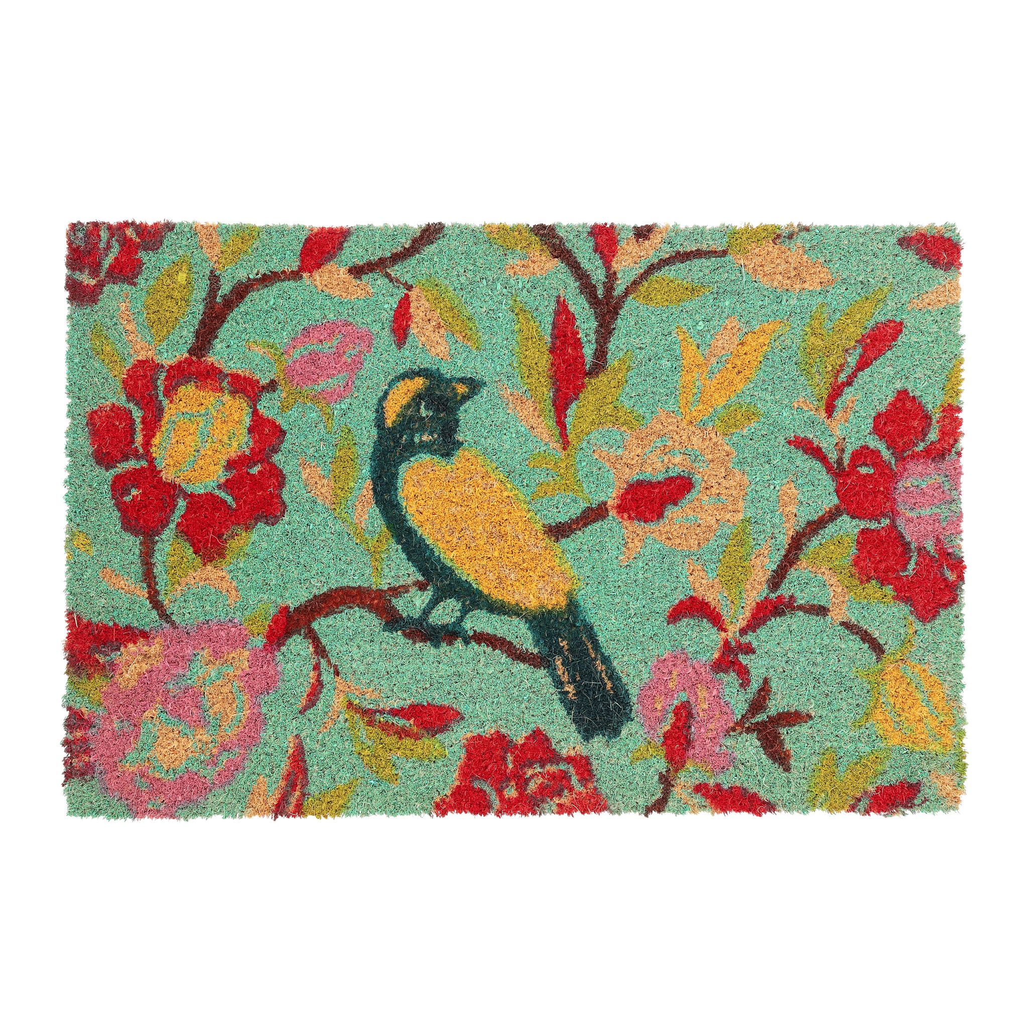 Bunte Fussmatte mit Vogel-Motiv Blau-Gelb-Rot