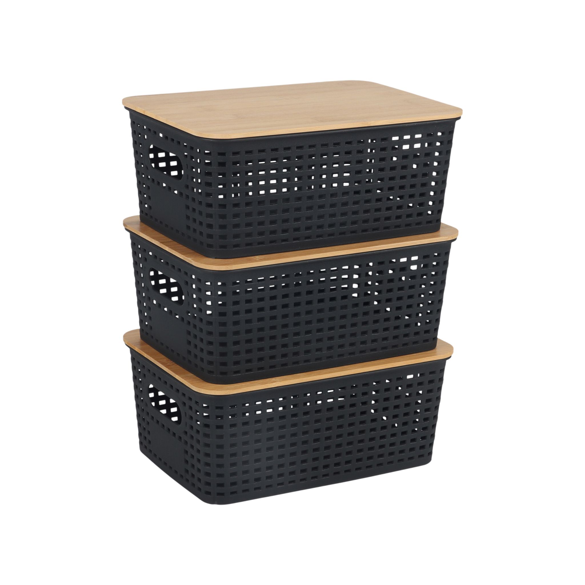 Aufbewahrungsbox mit Bambusdeckel Set Hellbraun-Schwarz