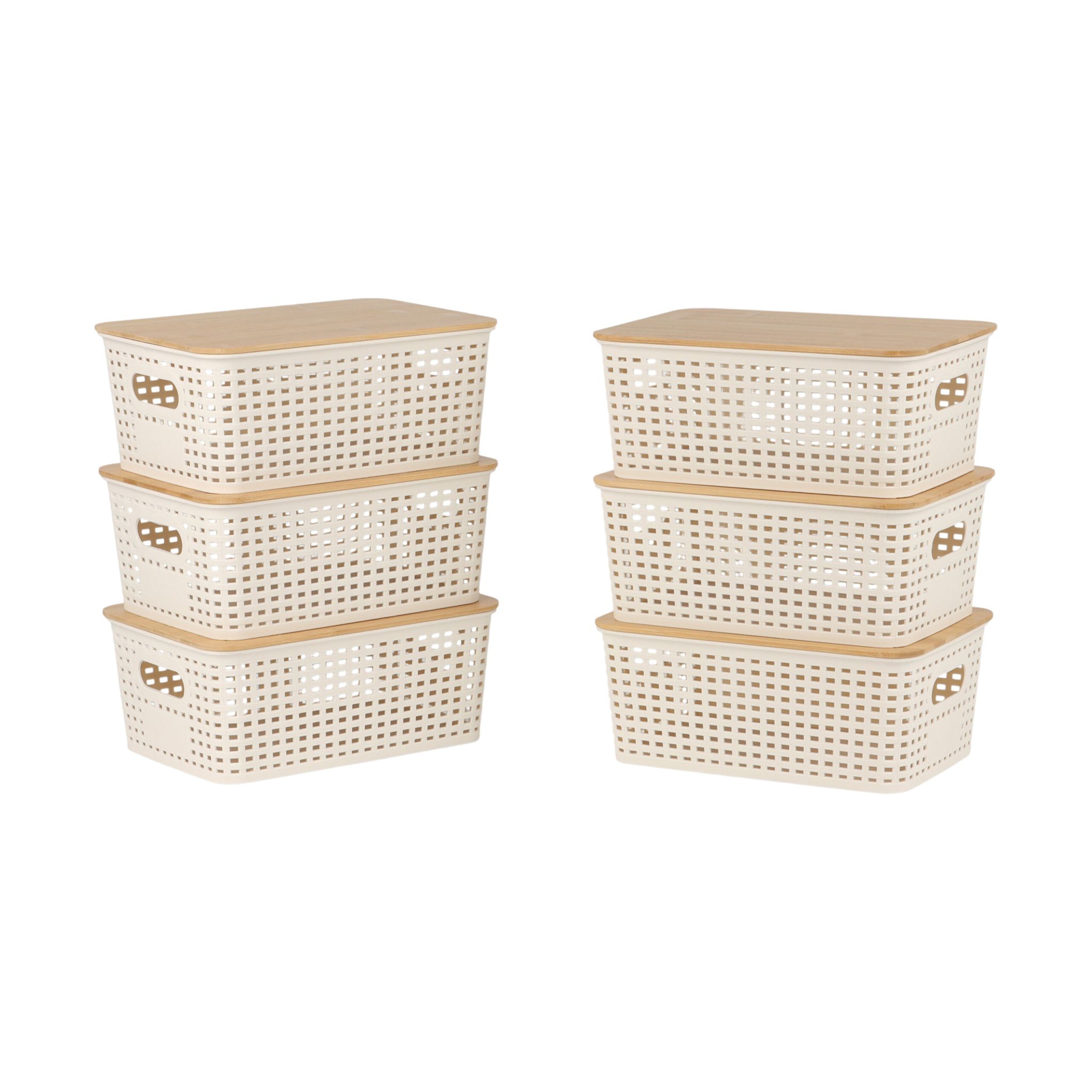 Aufbewahrungsbox mit Bambusdeckel Set Weiss-Hellbraun