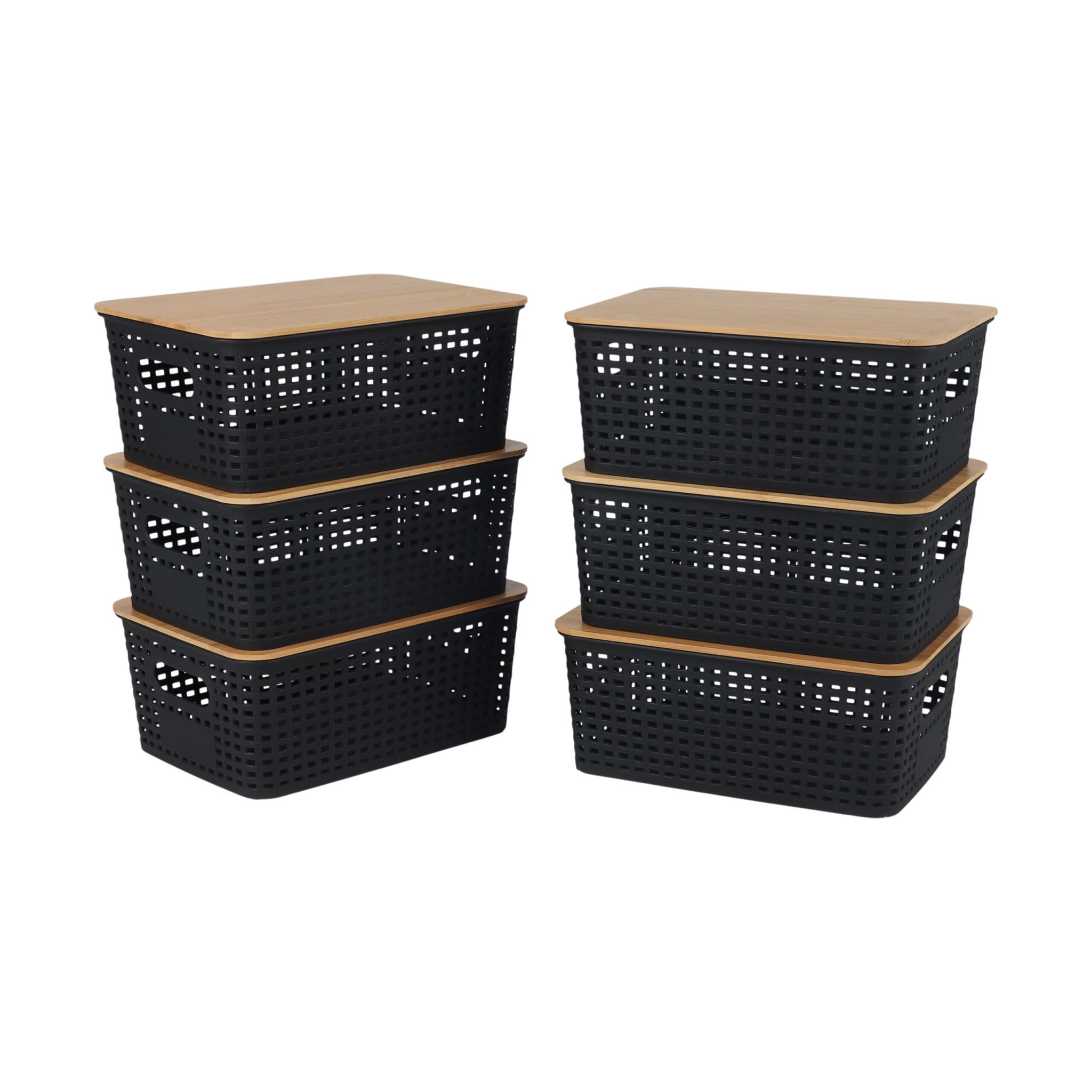 Aufbewahrungsbox mit Bambusdeckel Set Hellbraun-Schwarz