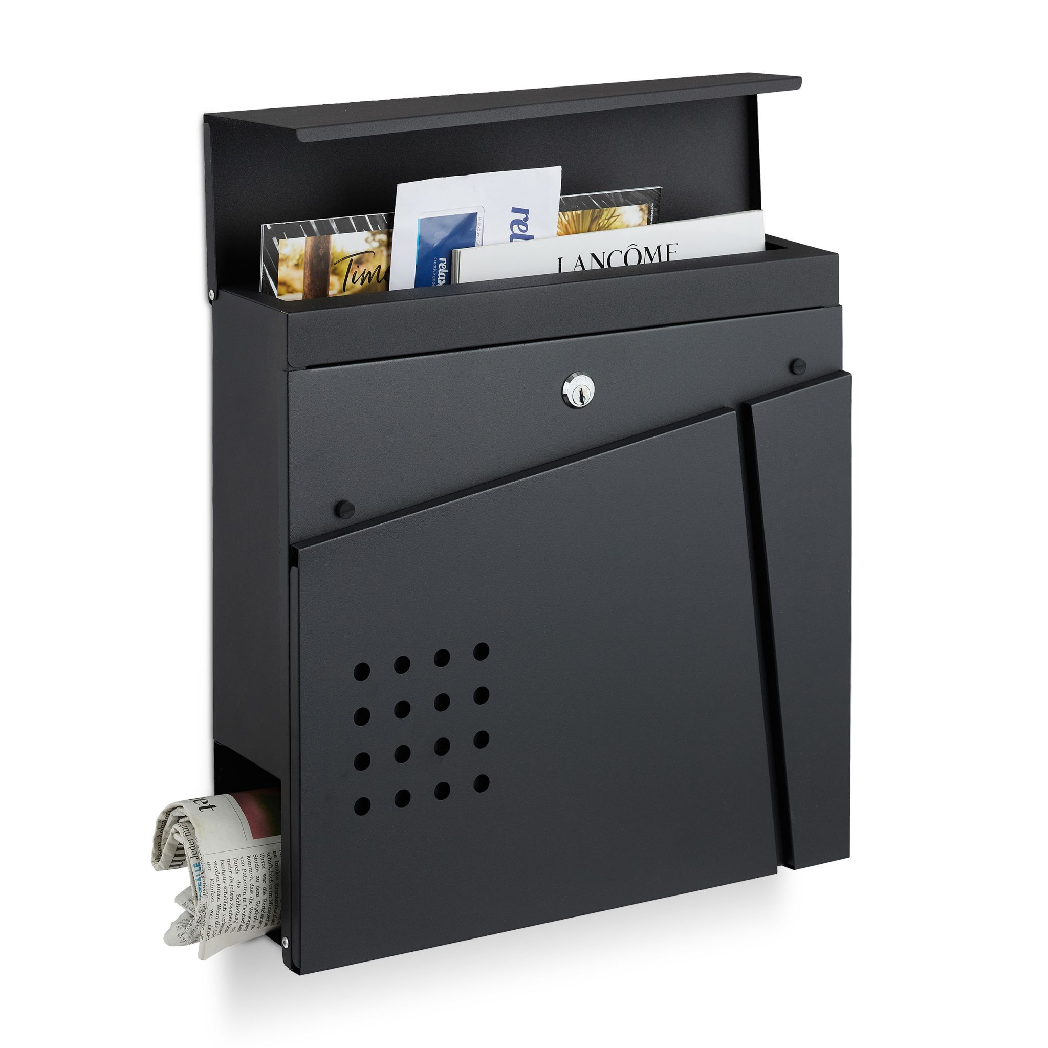 Briefkasten mit Zeitungsfach Schwarz