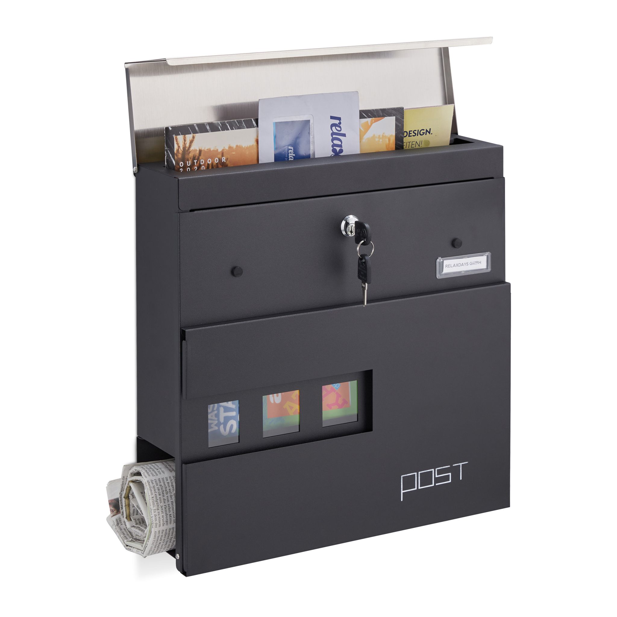 Briefkasten mit Zeitungsfach Schwarz-Silber