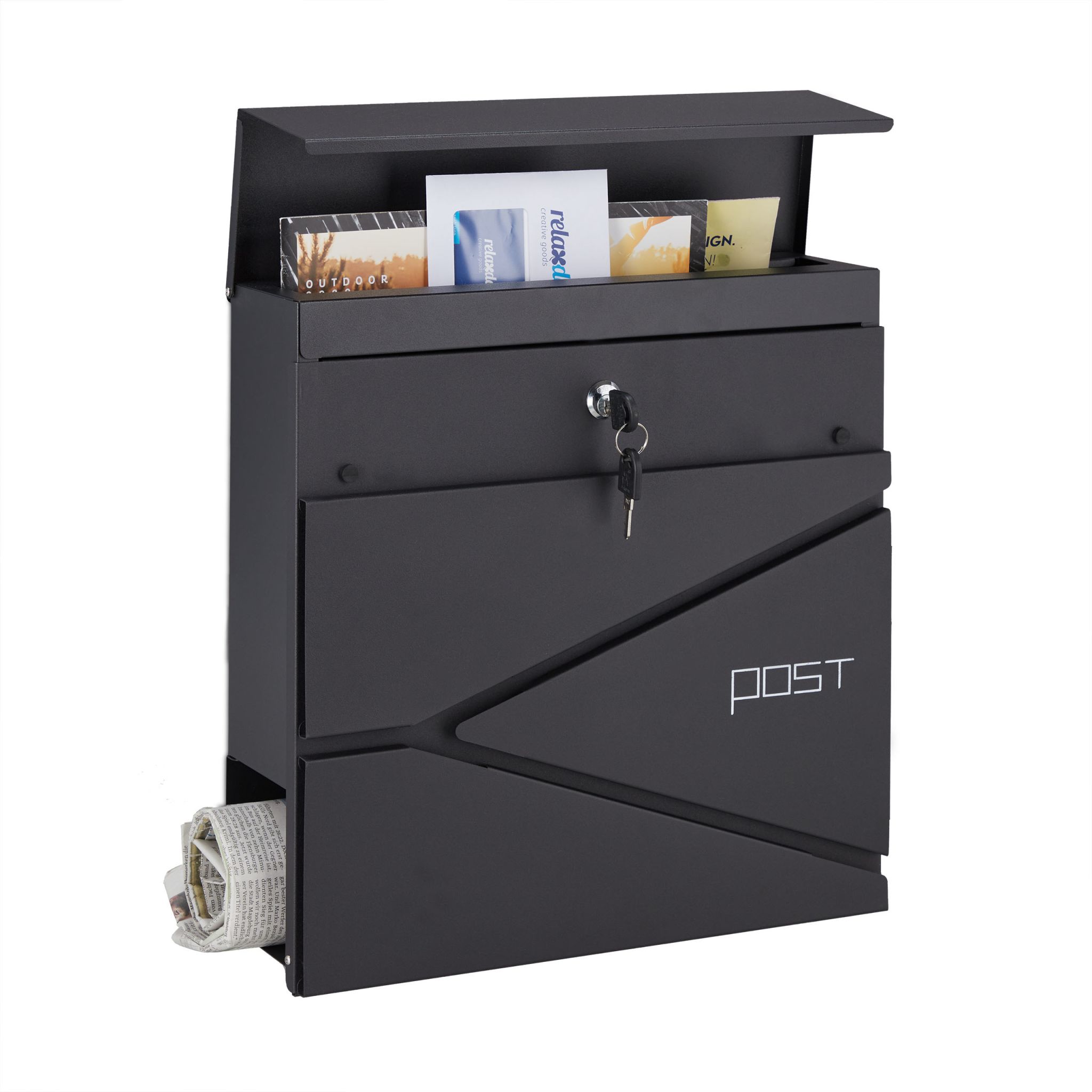 Briefkasten mit Zeitungsfach Schwarz