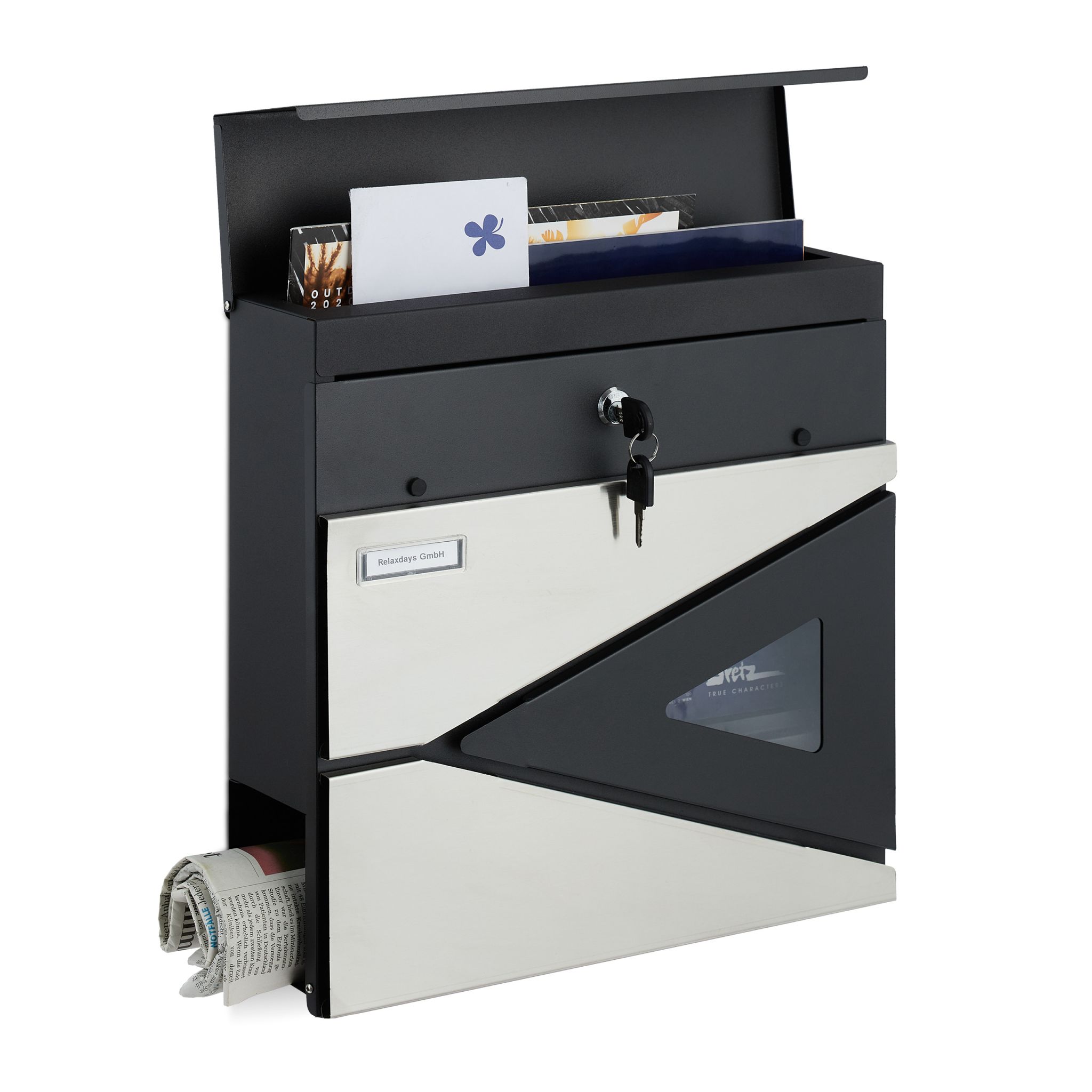 Briefkasten mit Zeitungsfach Schwarz-Silber