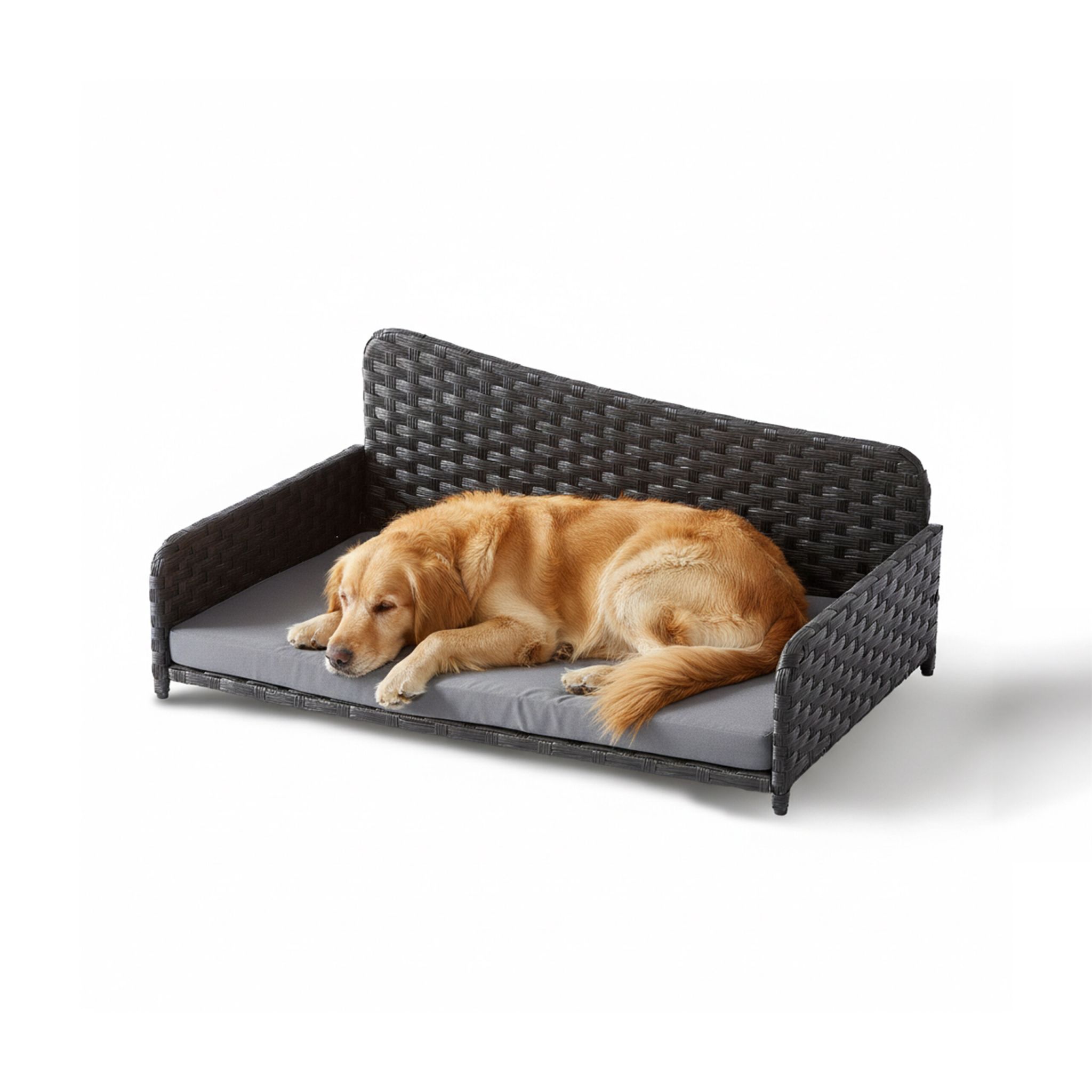 Hundebett Rattan mit Kissen Anthrazit-Grau