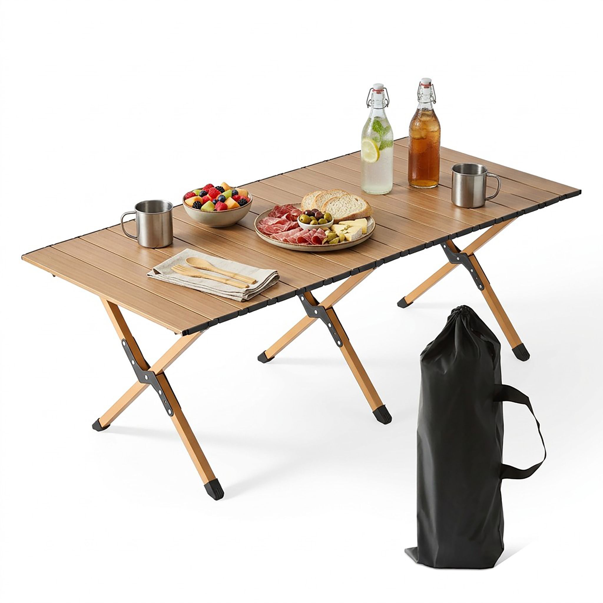 Campingtisch klappbar Hellbraun-Schwarz