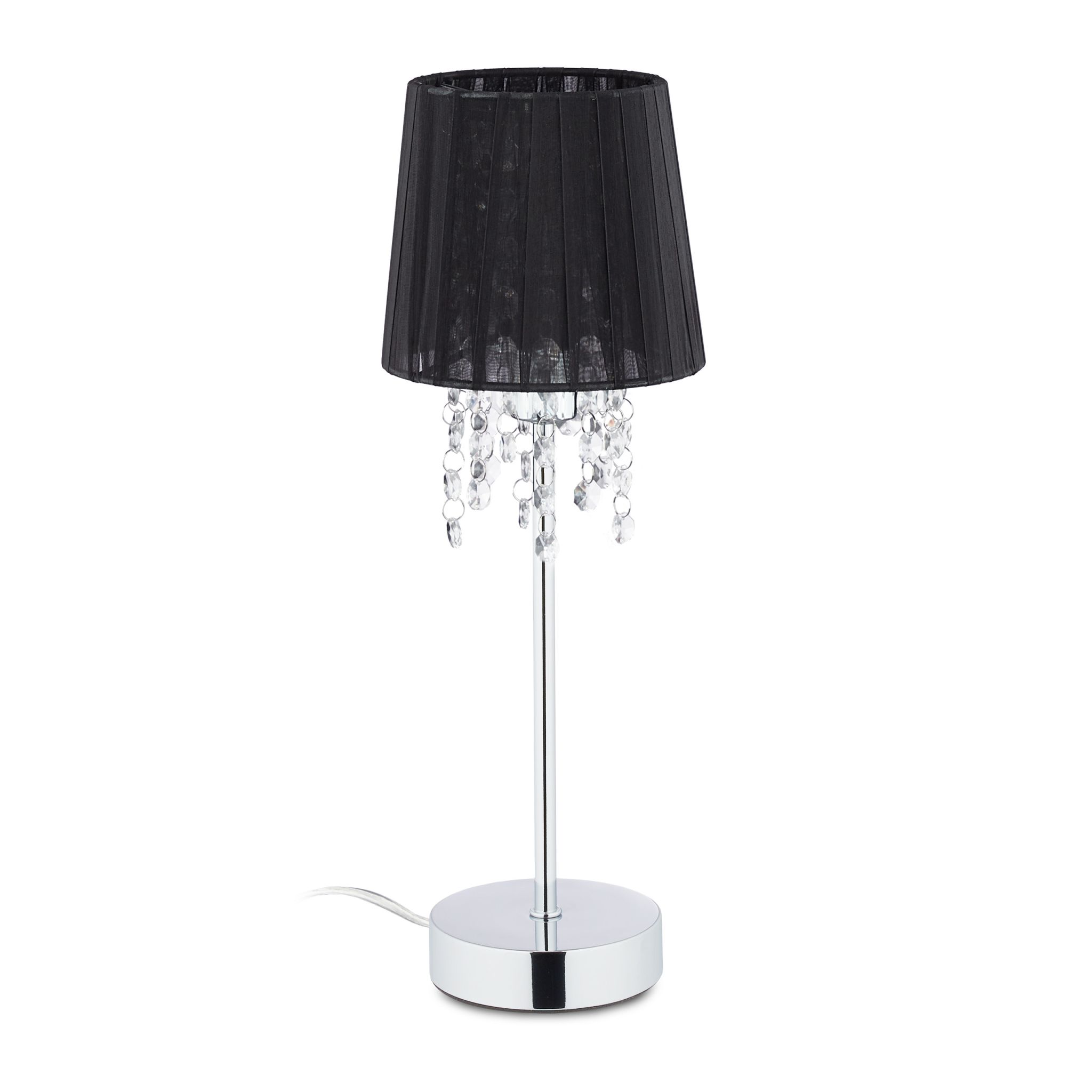 Kristall Tischlampe mit Organza-Schirm Schwarz-Silber