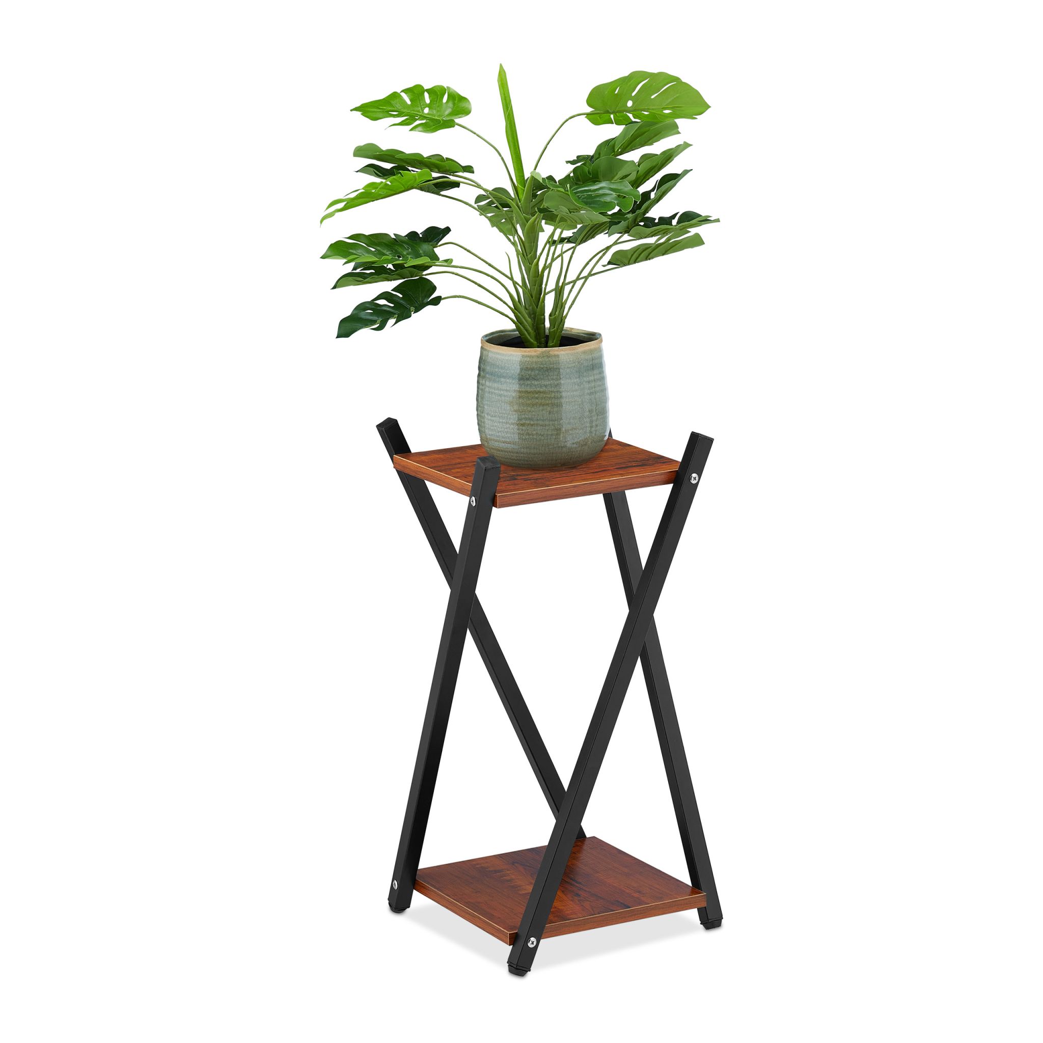 Blumenständer mit 2 Ebenen Braun-Schwarz