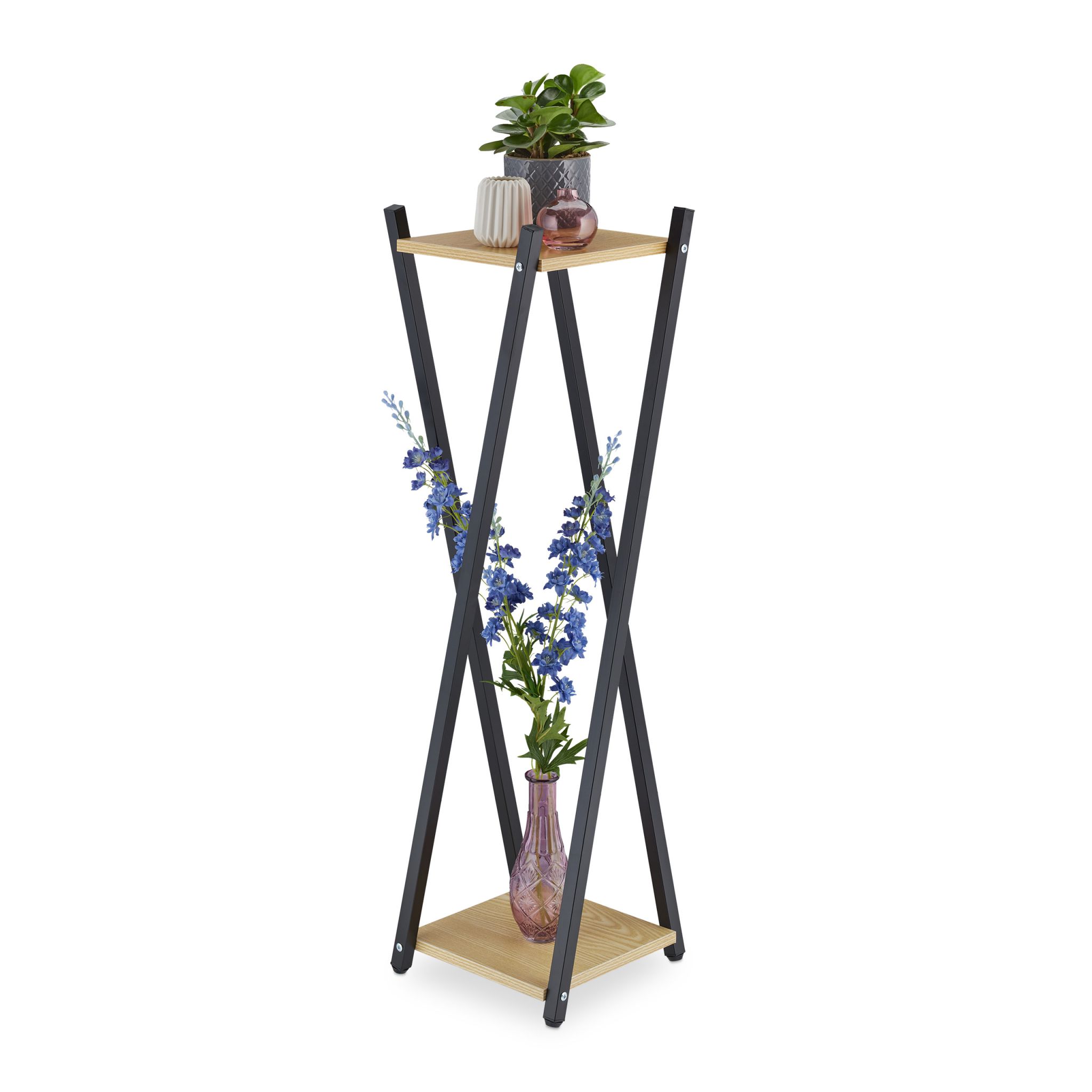 XL Blumenständer mit 2 Ebenen Hellbraun-Schwarz