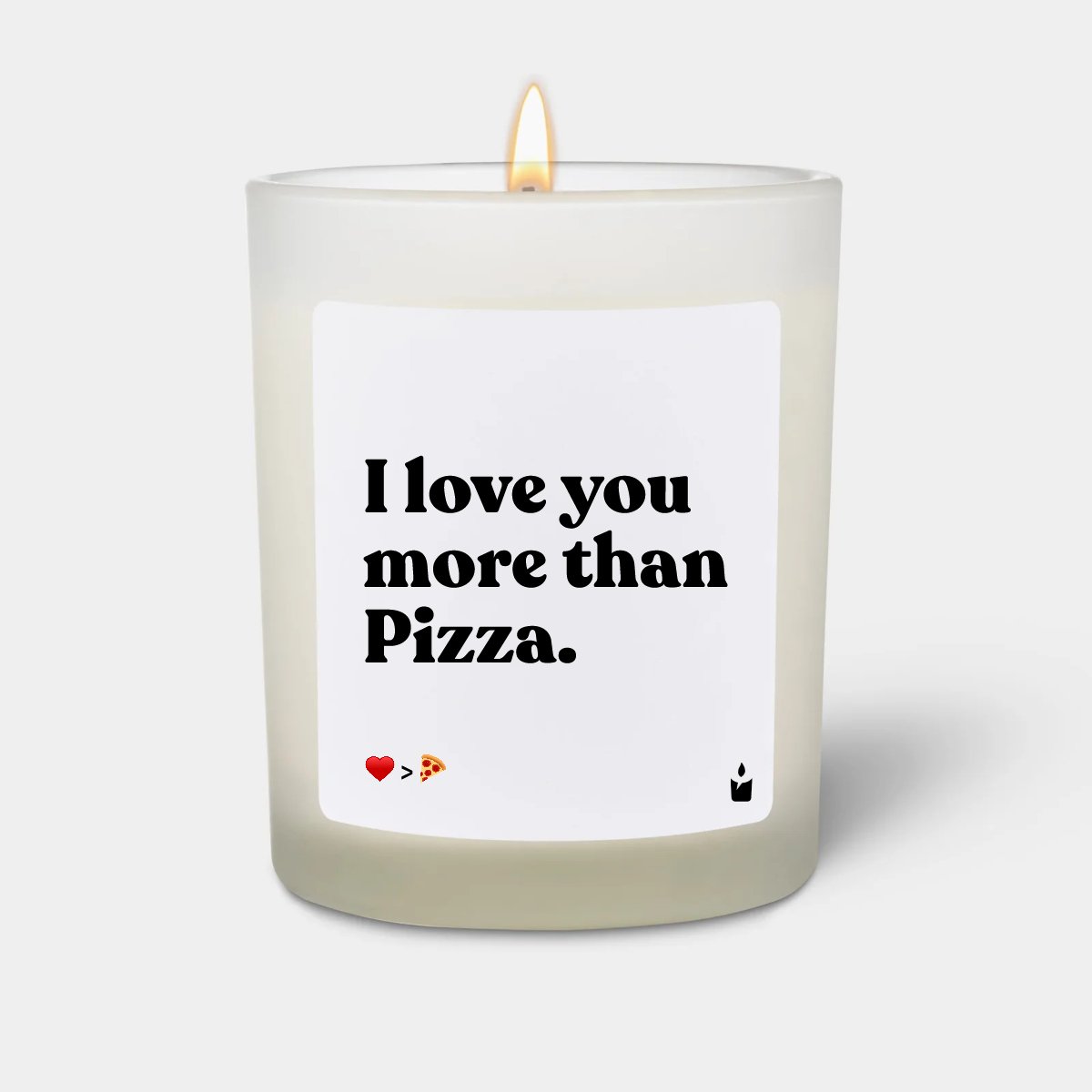 Duftkerze Weiss Woody I love you more than Pizza.