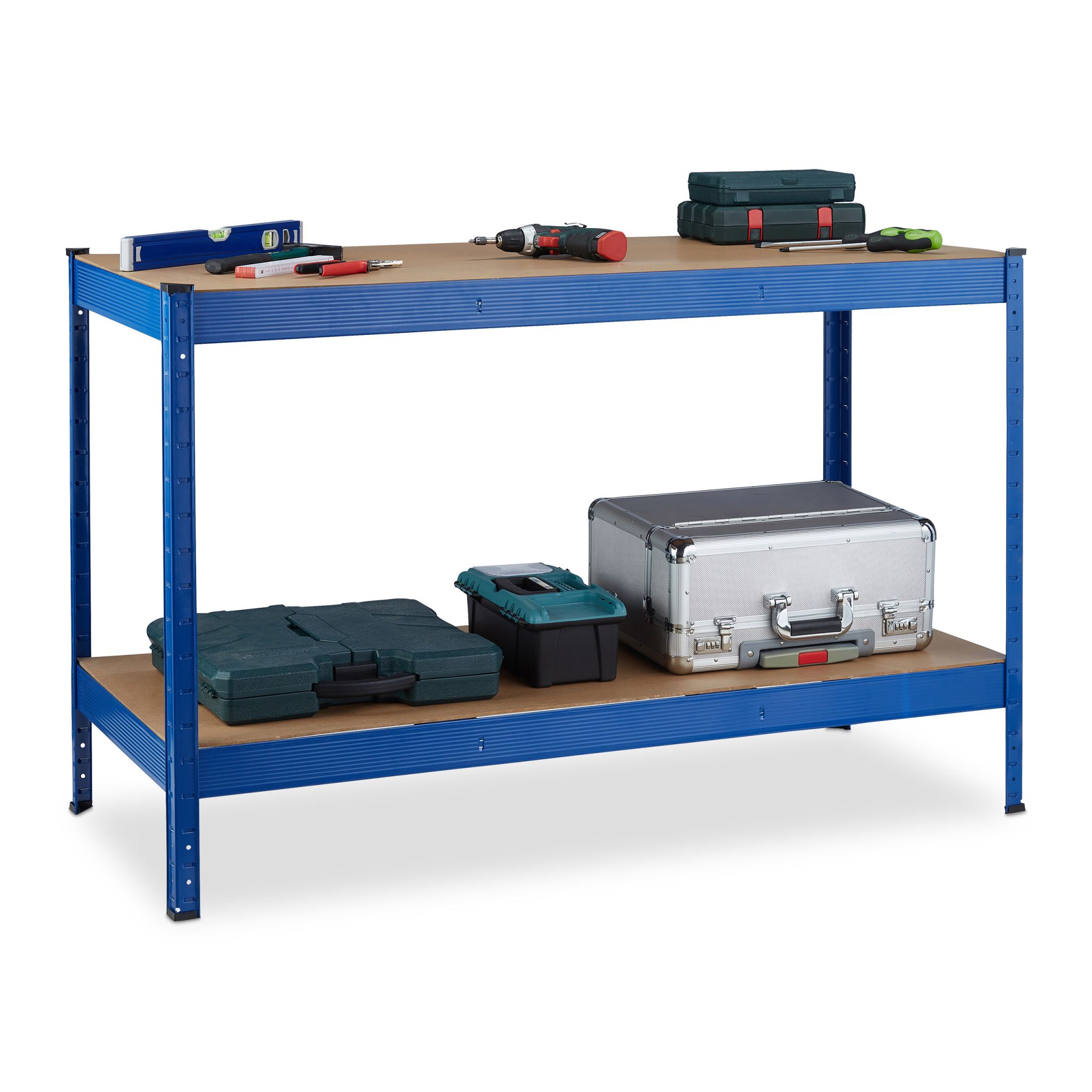 Werkbank mit 2 Ebenen Blau-Hellbraun
