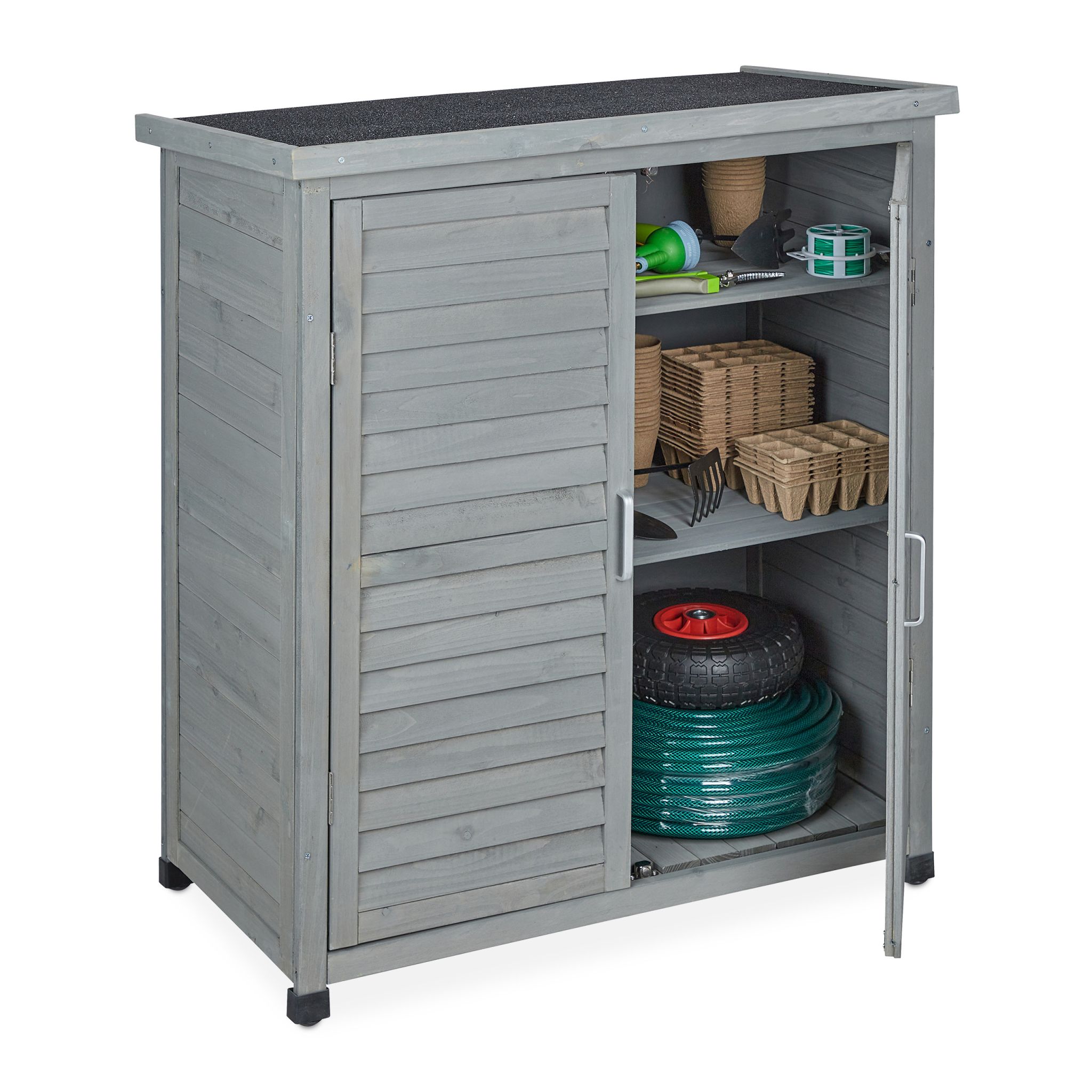 Grauer Gartenschrank 3 Fächer Schwarz-Grau