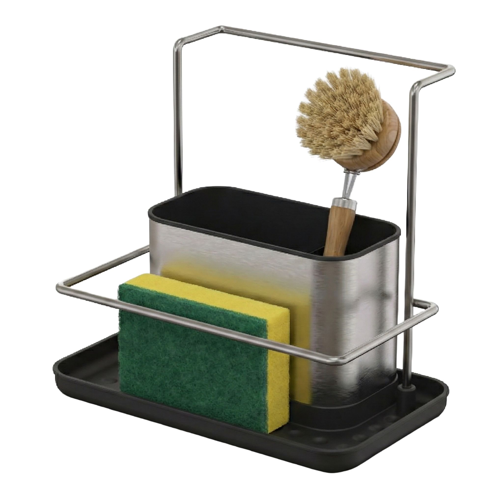 Spülbecken Organizer mit Abtropfschale Schwarz-Silber