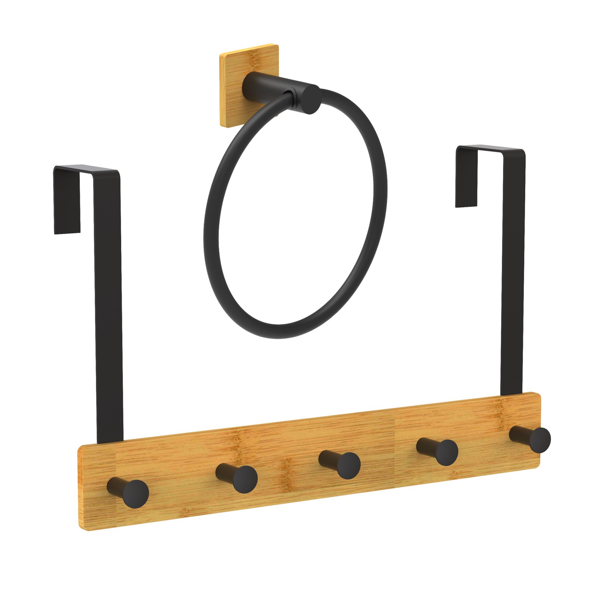 Türgarderobe und Handtuchring Set Hellbraun-Schwarz